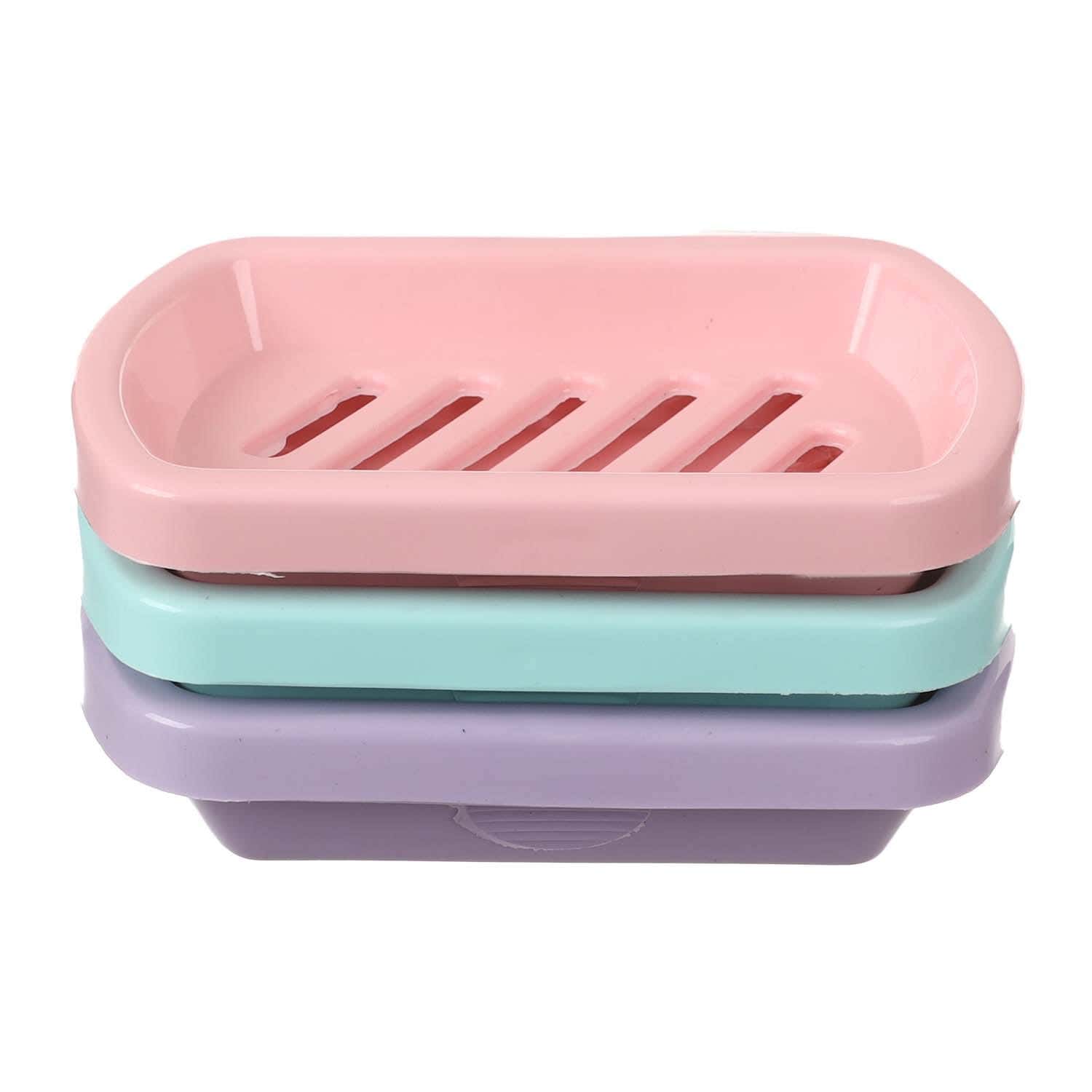 El Hoda Plastic Soap Dish Set, 3 Pieces, 8.5×12.5×3 cm - Multicolor