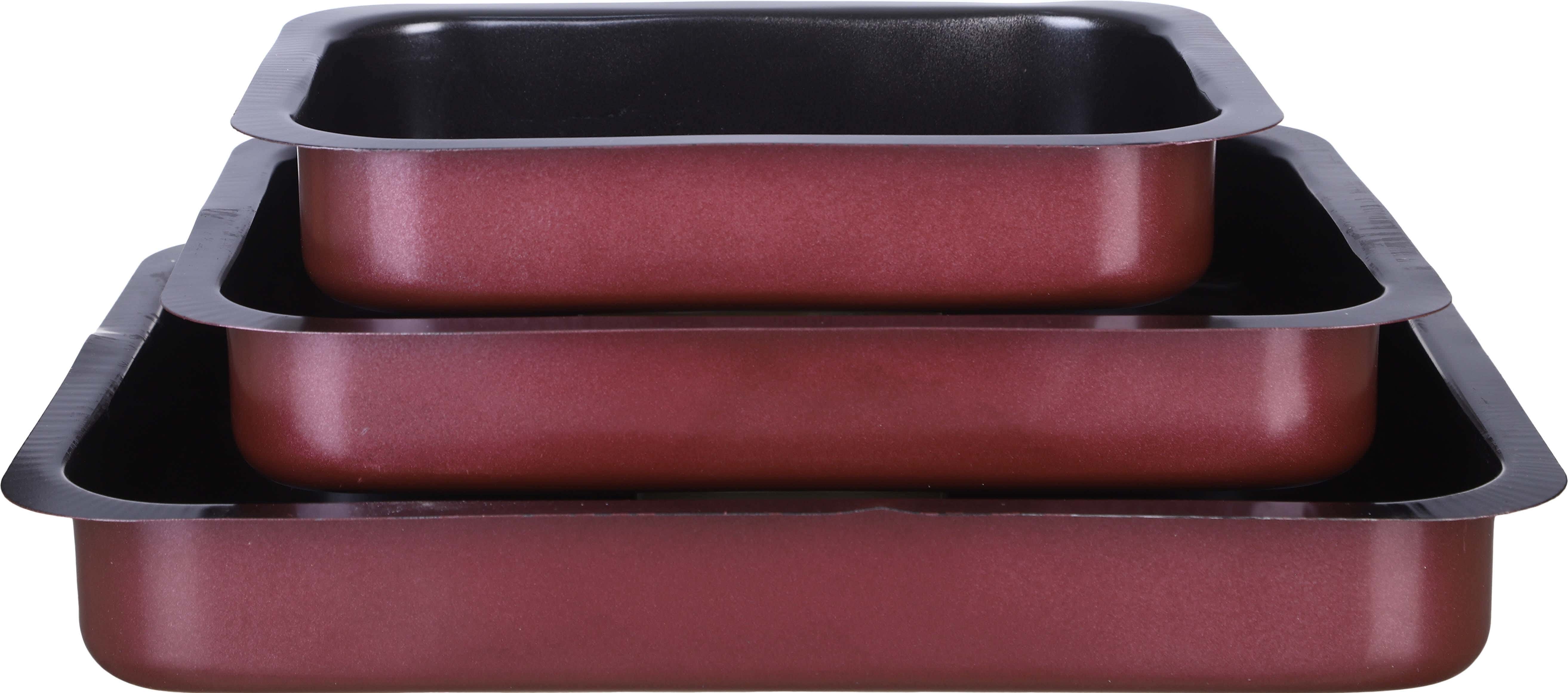 Falmer Teflon Rectangular Tray Set, 3 Pieces - Dark Red