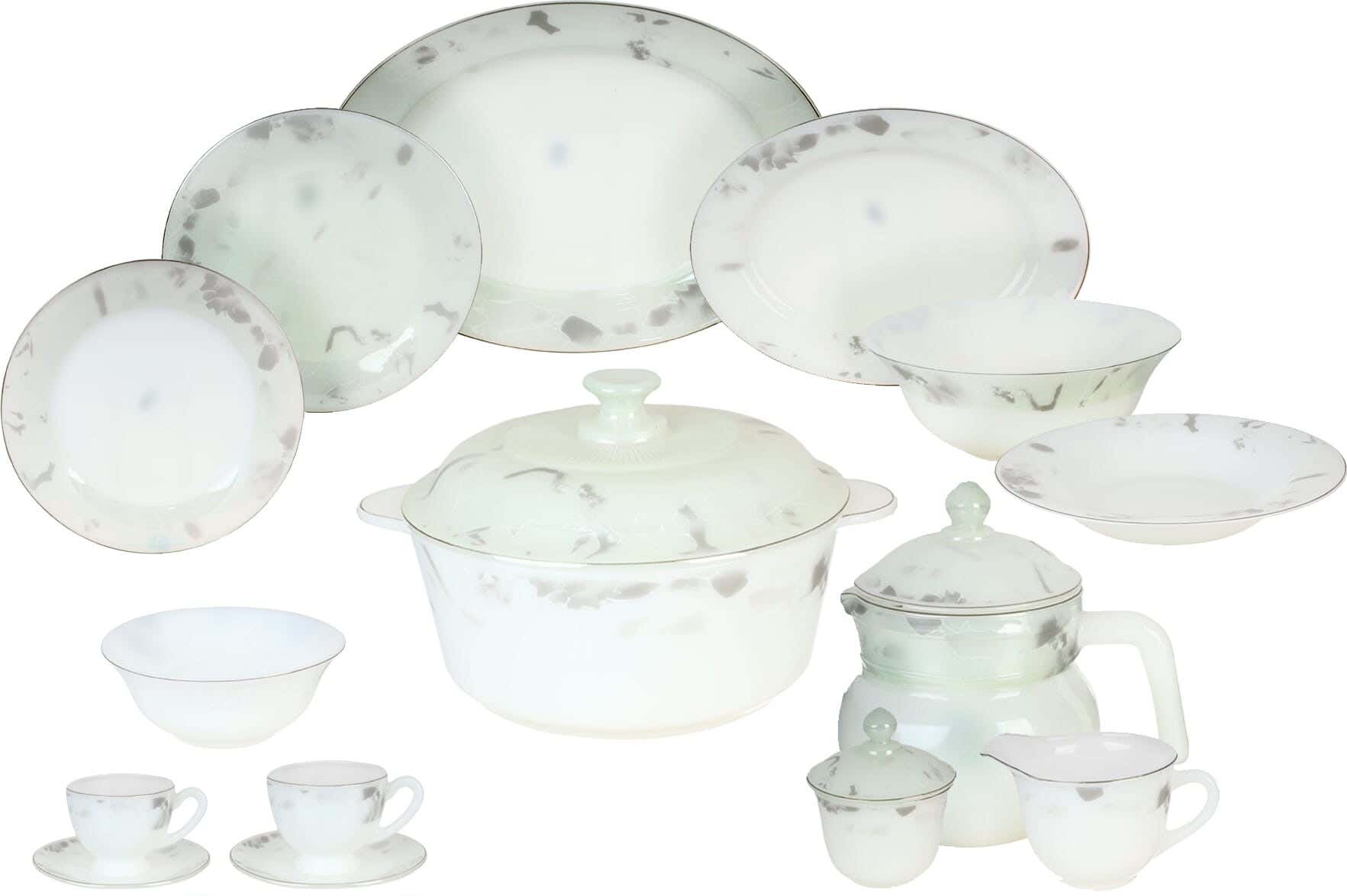 GEMYA Arcopal Round Dinner Set, 58 Pieces - White Green