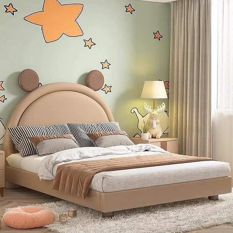 Moskey & MDF Wood Kids Bed, 120x120x200 cm - Beige Brown