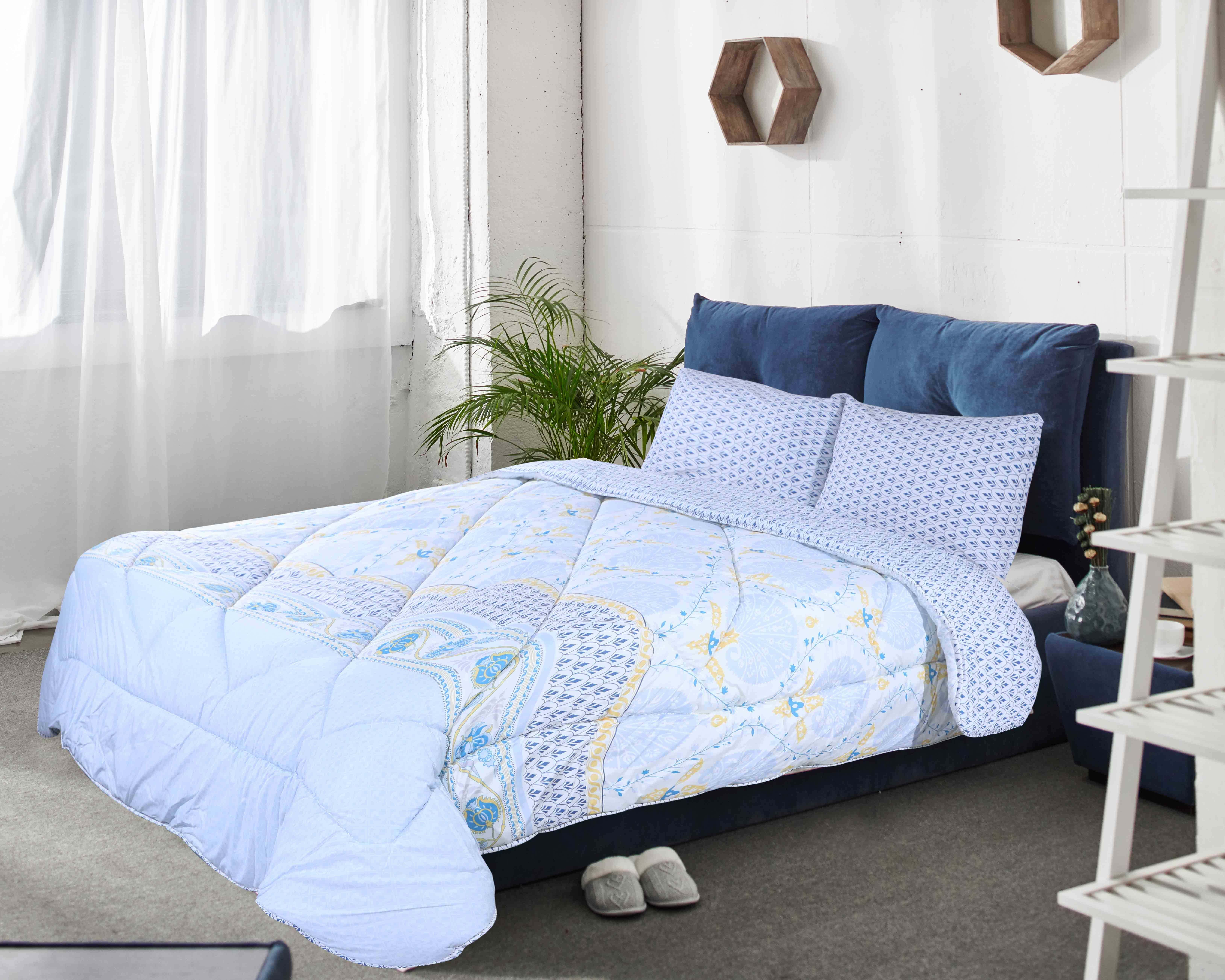Al Maamoun Cotton Quilt, 240×240 cm, 3 Pieces - Light Blue