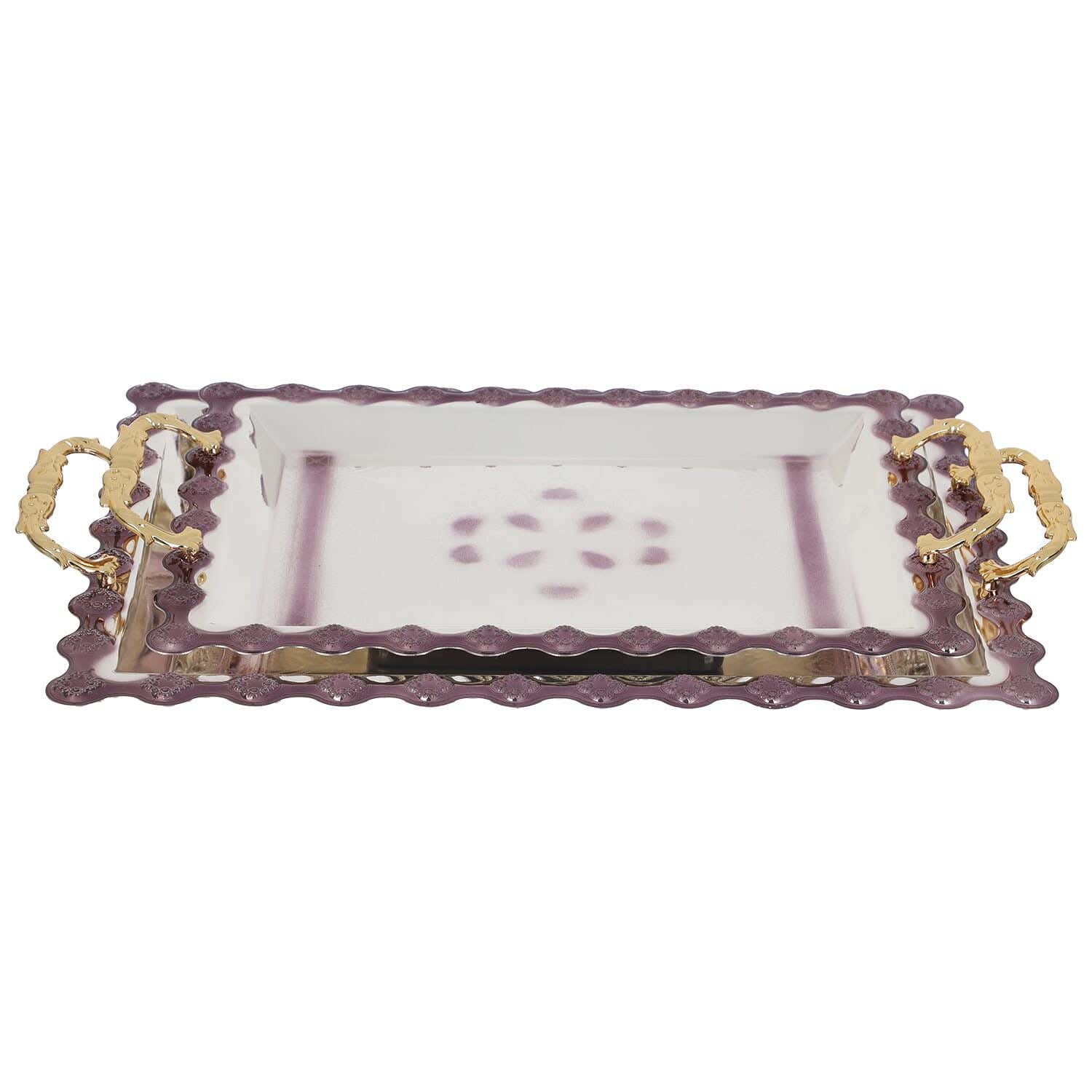 City Star Nickel chromium Serving Tray Set, 2 Pieces, 43X31 cm - Silver Mauve