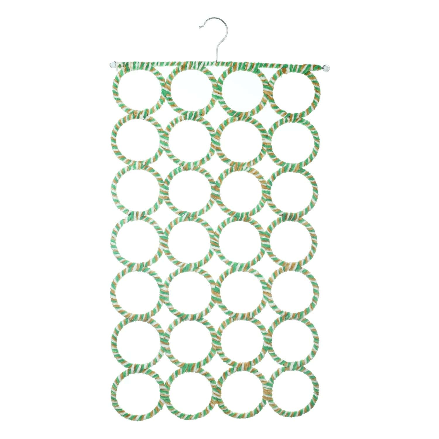 Velvet Scarf Hanger with Metal Chassis, 28 Hooks, 65×37 cm - Green