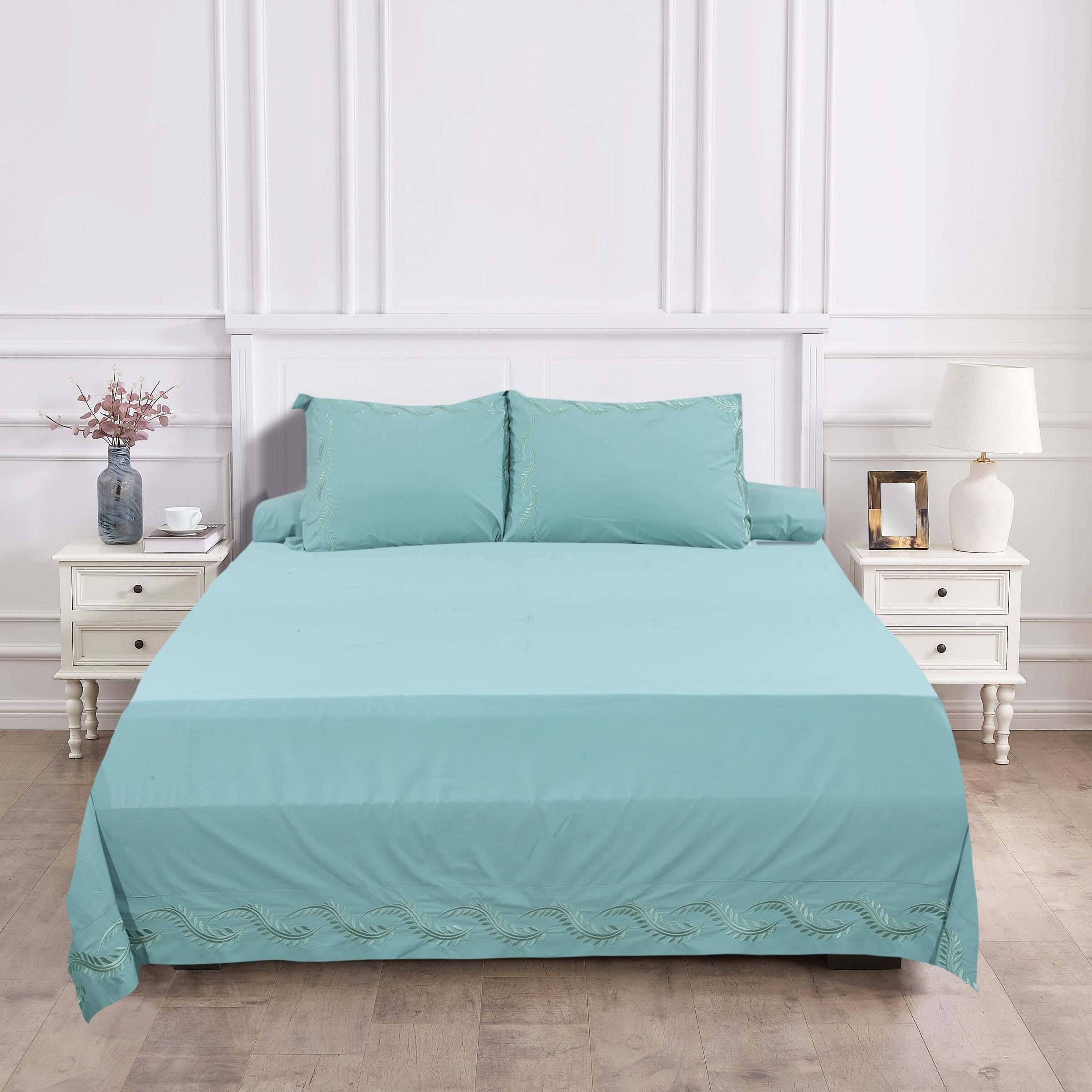 Percale Cotton Bed Sheet Set, 4 Pieces, 260×280 cm, 2750 grams - Olive
