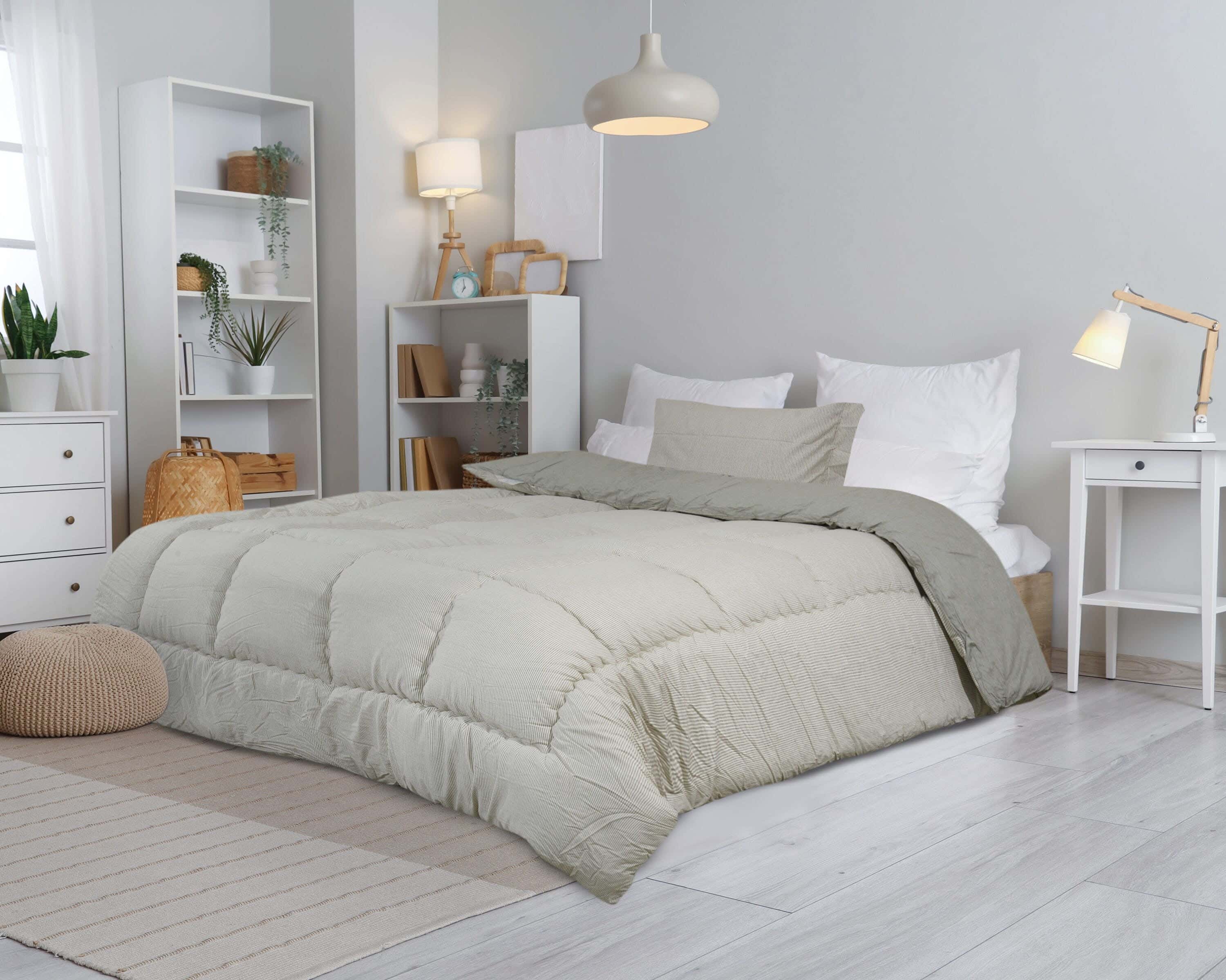 Al Maamoun Cotton Quilt Set, 2 Pieces, 240x180 cm, Approximately 4000 gm - Olive