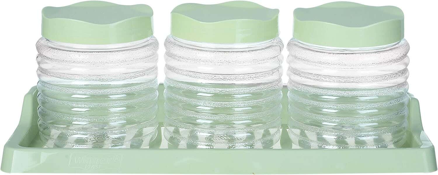 Winner Plast Plastic Spice Jar Set, 3 Pieces, 900 ml, with Stand - Light Green