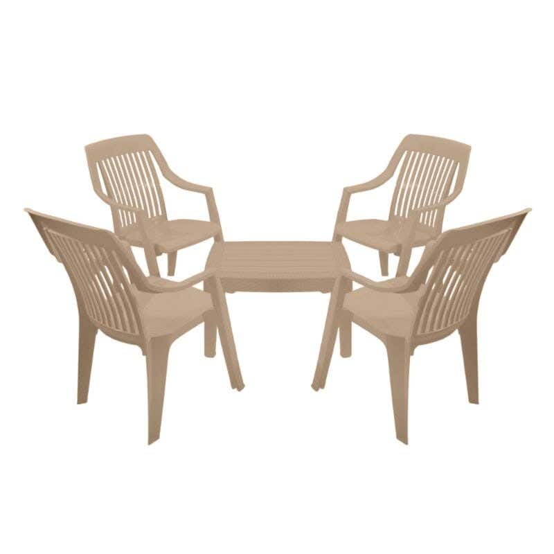 Outdoor Table Set, 4 Chairs, 42×70×50 cm - Beige