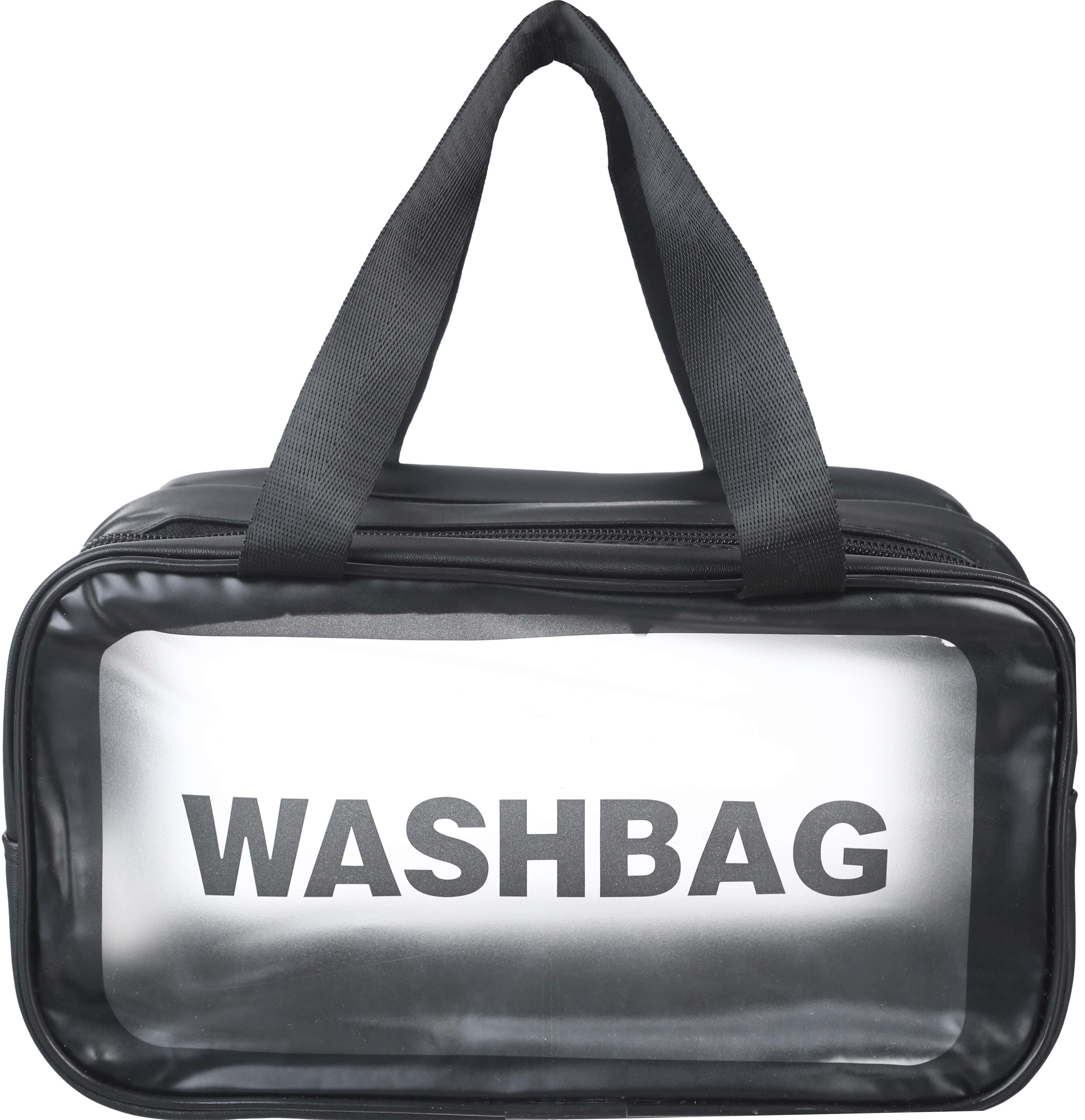 Falmer Waterproof Rectangular Makeup Bag, 2 Zippers, 14×25 cm - Black Clear