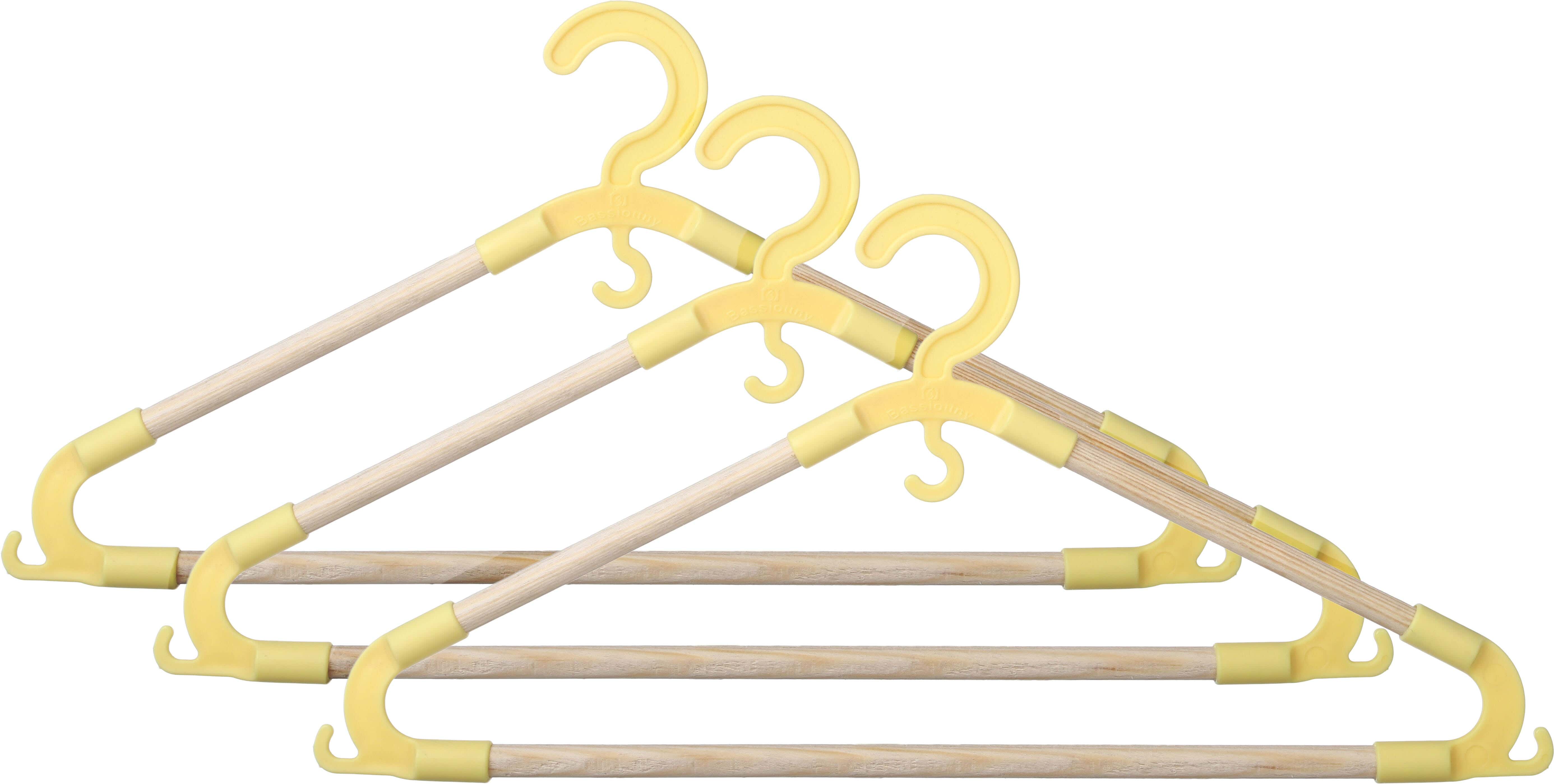 Bassiouny Plast Wooden Hanger Set, 3 Pieces, Plastic Hook, 40 cm - Yellow