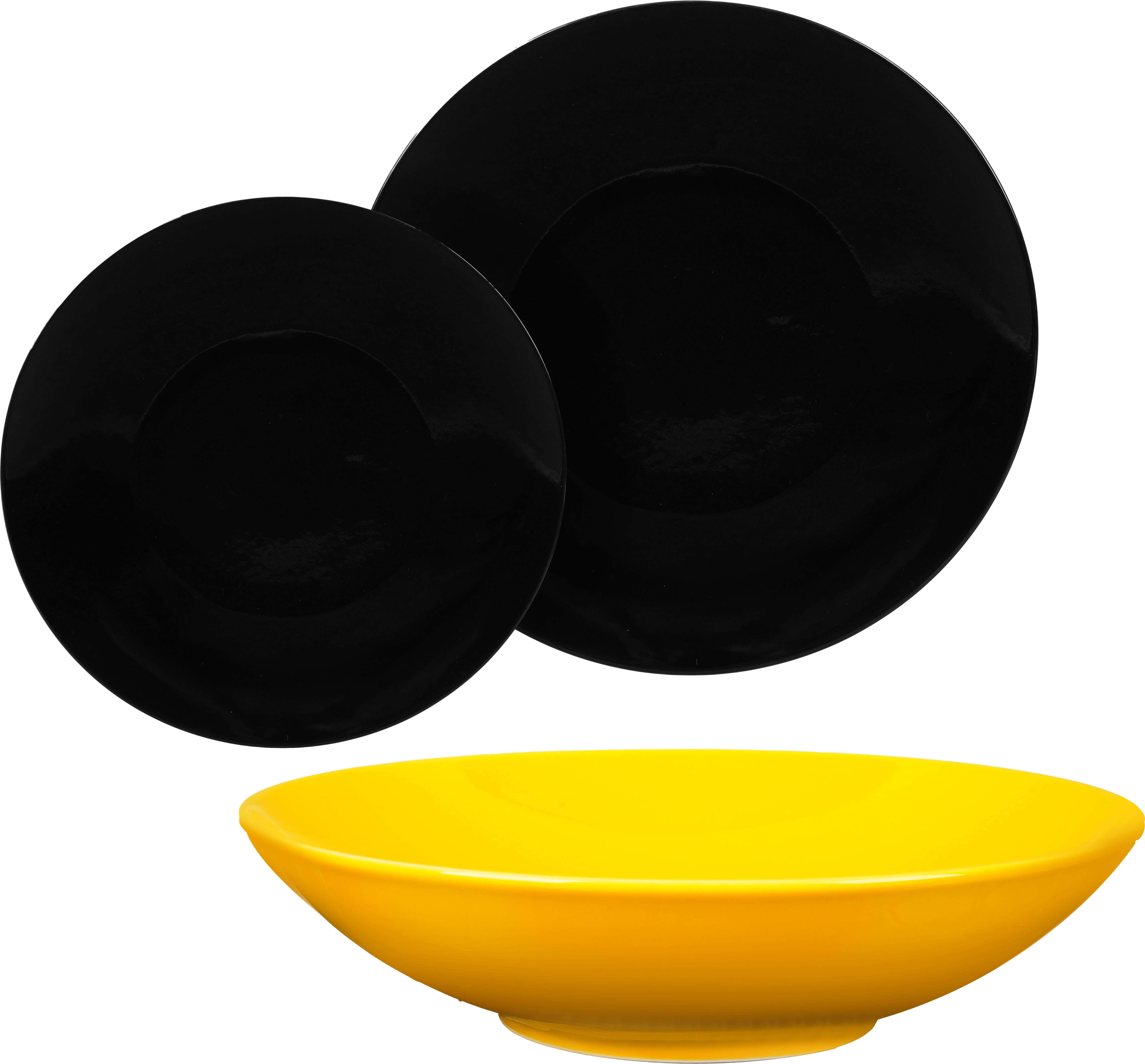 Lotus Porcelain Dinner Set, 18 Pieces - Black Yellow