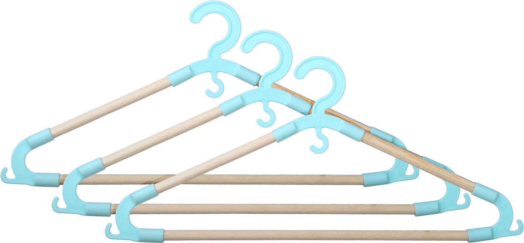 Bassiouny Plast Wooden Hanger Set, 3 Pieces, Plastic Hook, 40 cm - Turquoise