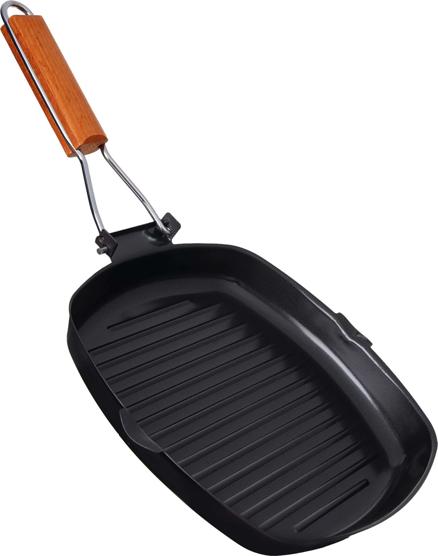 Falmer Teflon Grill, with Movable Wooden Handle, 24×21 cm - Black