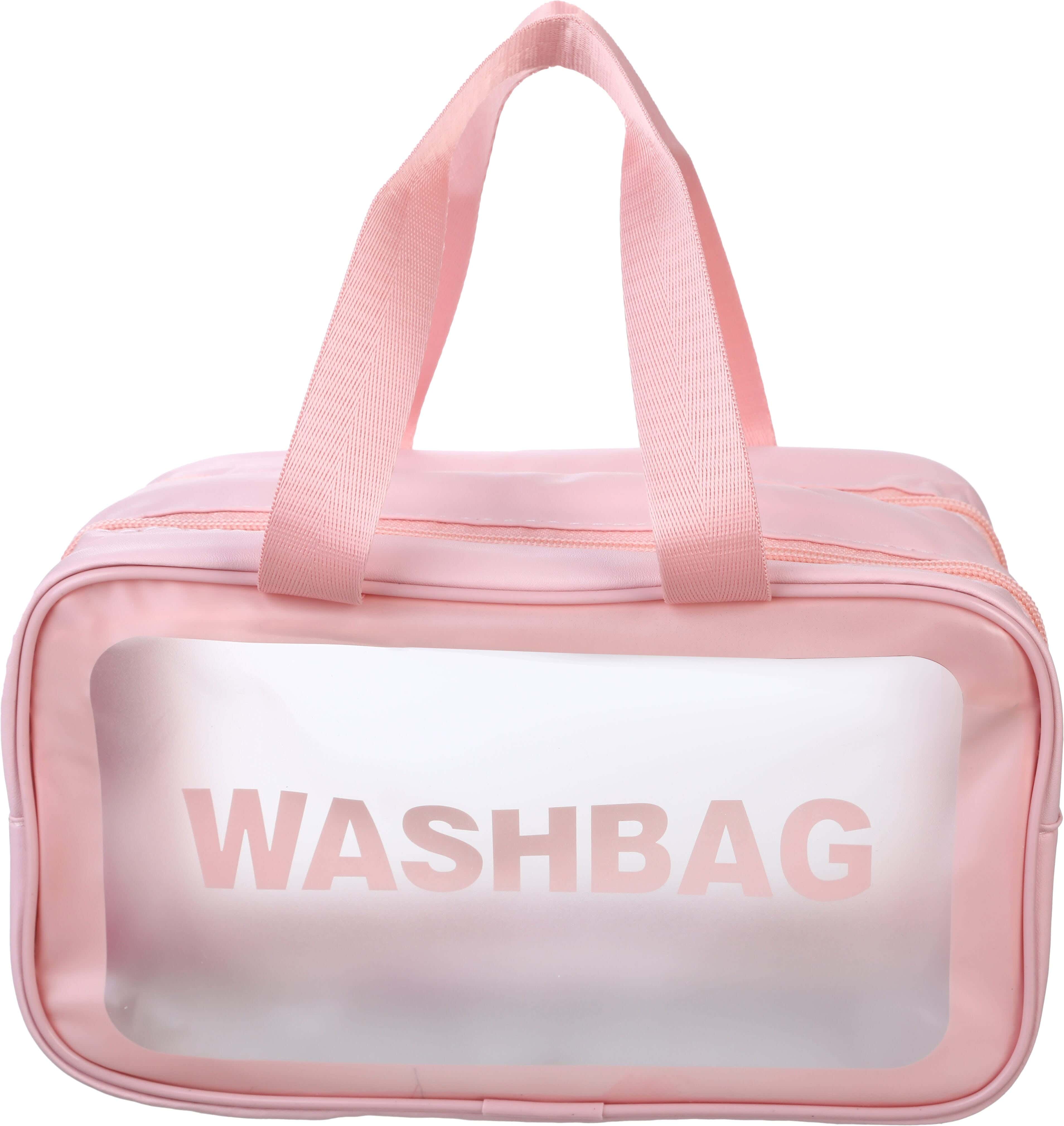 Falmer Waterproof Rectangular Makeup Bag, 2 Zippers, 14×25 cm - Rose Clear