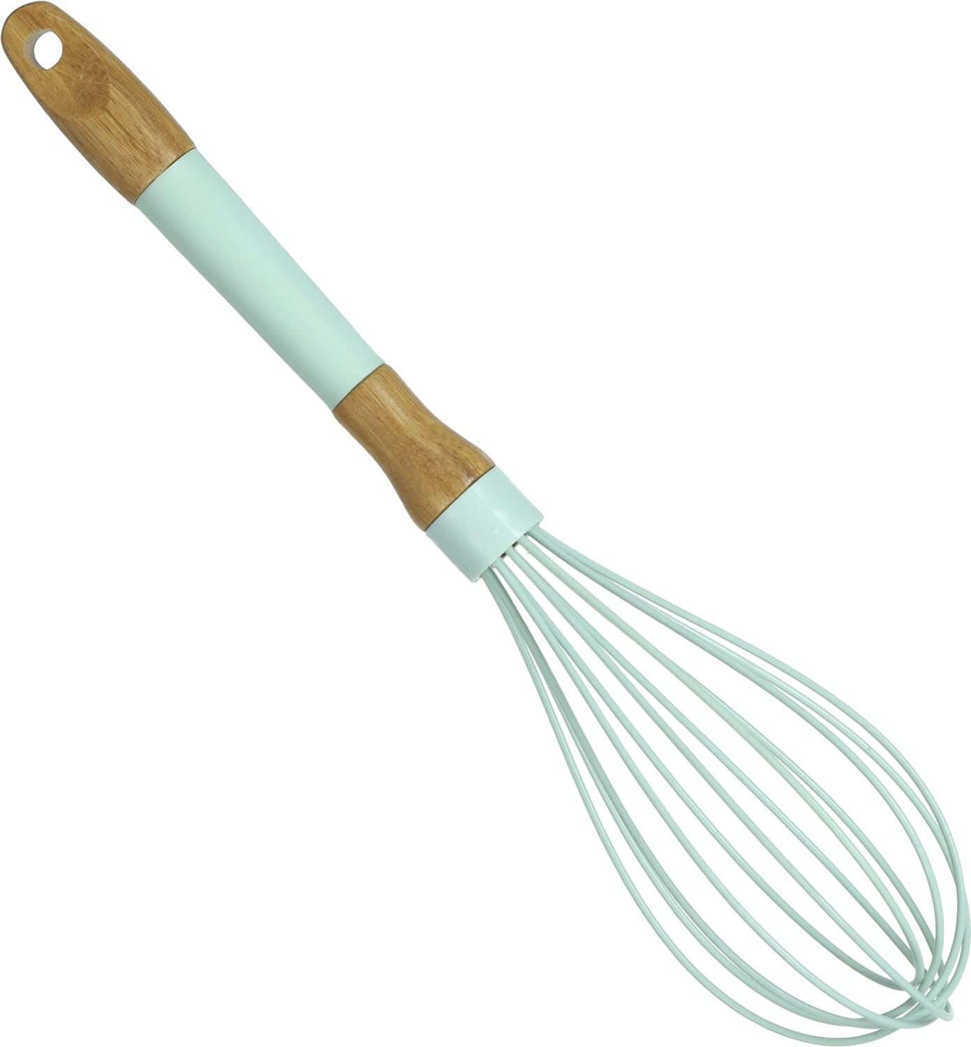 Casasunco Silicone Egg Beater, Wooden Handle, 30 cm - Brown Turquoise