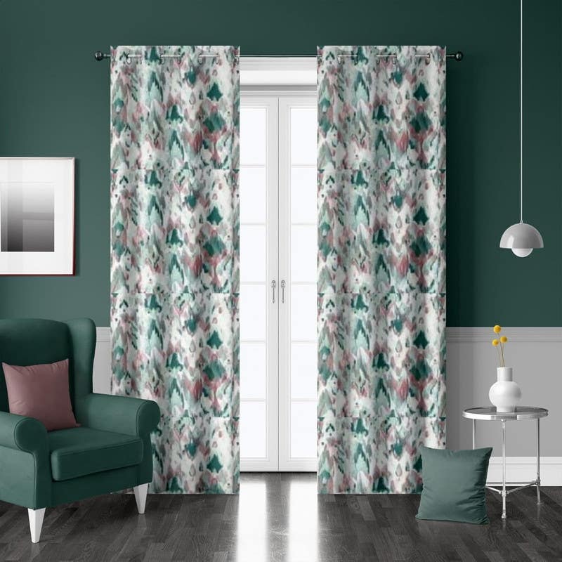 Digital Velvet Curtain, 150x275 cm, 2 Pieces, Fiberglass Rings - Multicolor