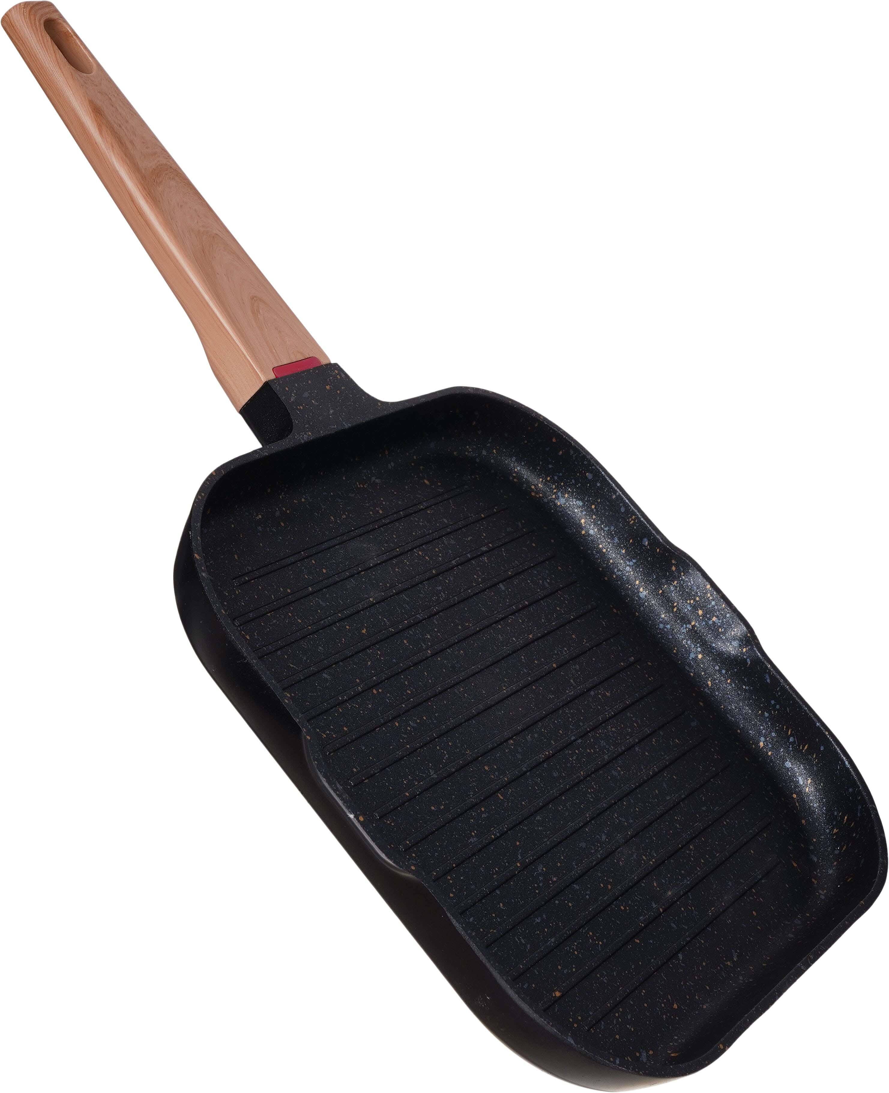 Falmer Rectangular Granite Grill, Bakelite Handle, 24×25 cm - Black