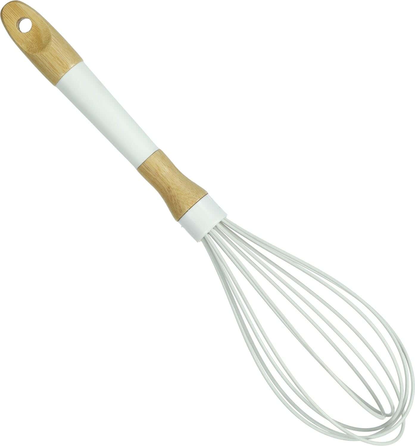 Casasunco Silicone Egg Beater, Wooden Handle, 30 cm - Brown White