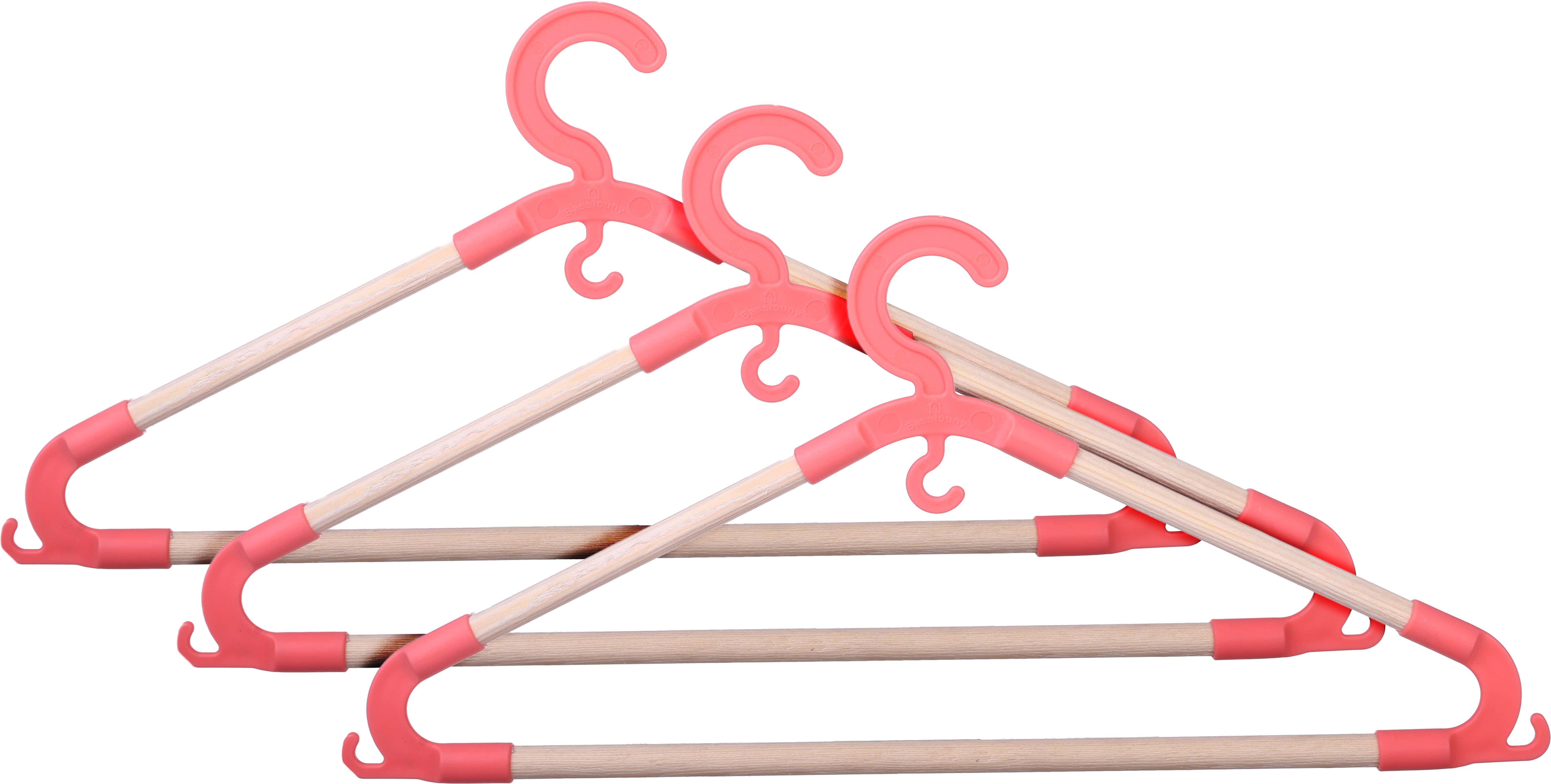 Bassiouny Plast Wooden Hanger Set, 3 Pieces, Plastic Hook, 40 cm - Light Red