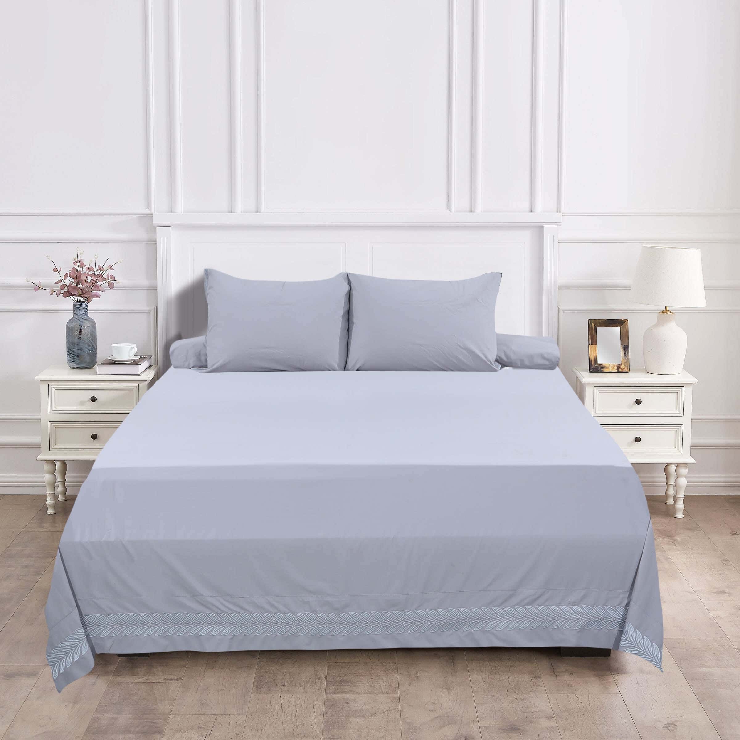 Percale Cotton Bed Sheet Set, 4 Pieces, 260×280 cm, 3950 gm - Grey