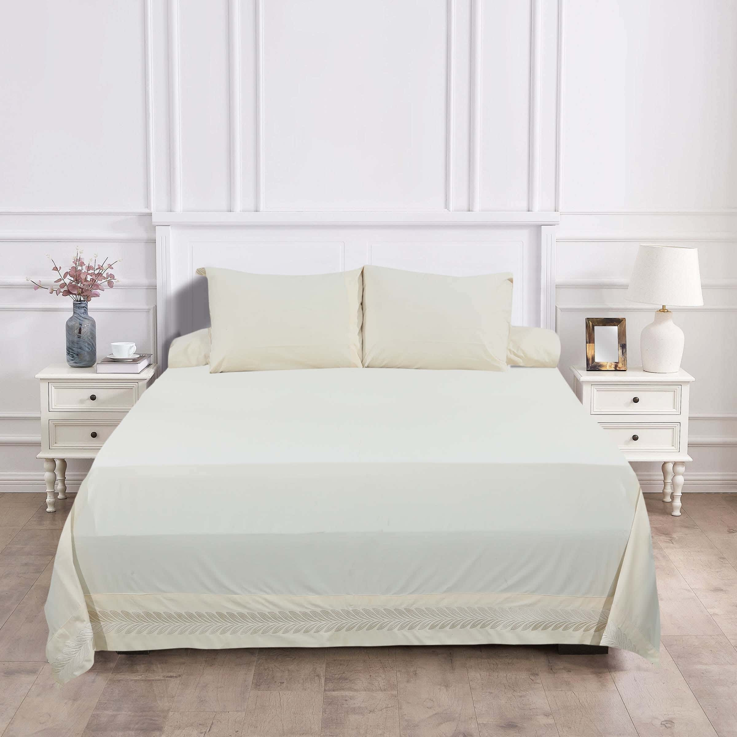 Percale Cotton Bed Sheet Set, 4 Pieces, 260×280 cm, 3950 gm - Beige