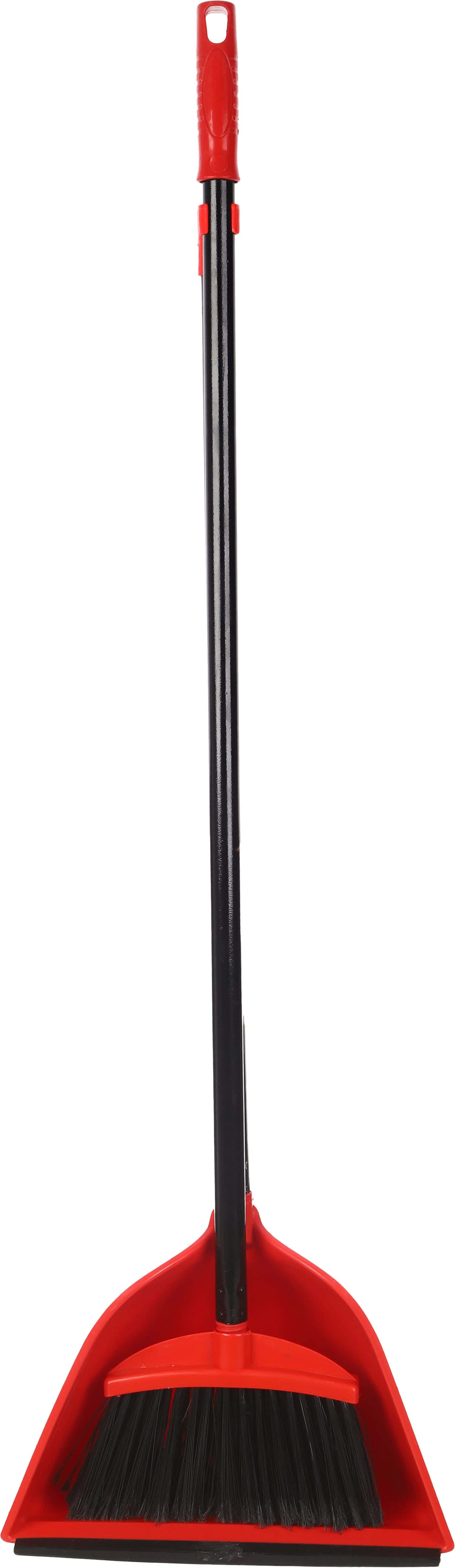 El Helal & Star Pro Plastic Broom Set With Brush And Metal Handle, 2 Pieces - Black Red