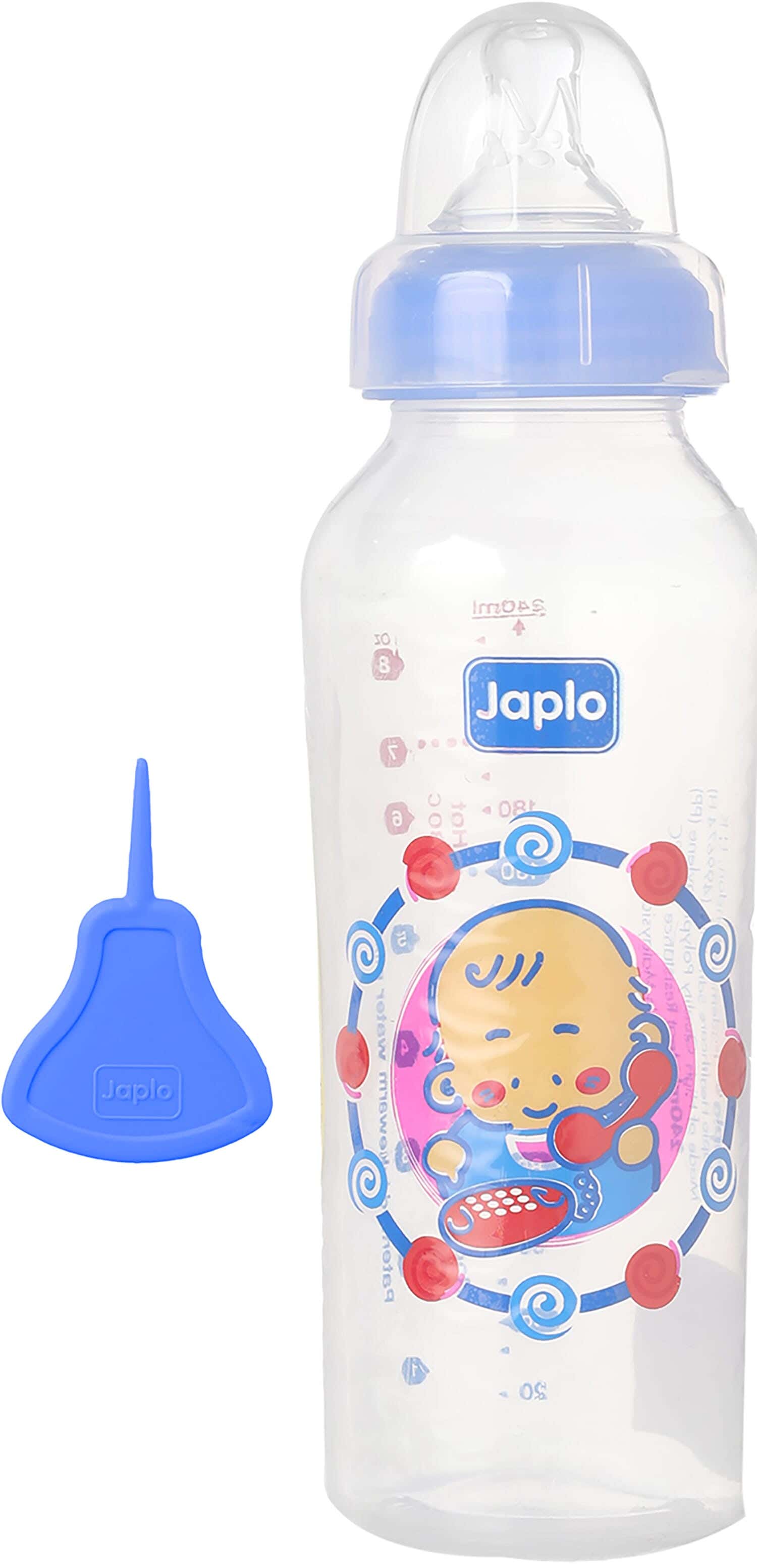Japlo Circular Polypropylene Baby Bottle With Digital Scale, 240 ml - Clear Blue