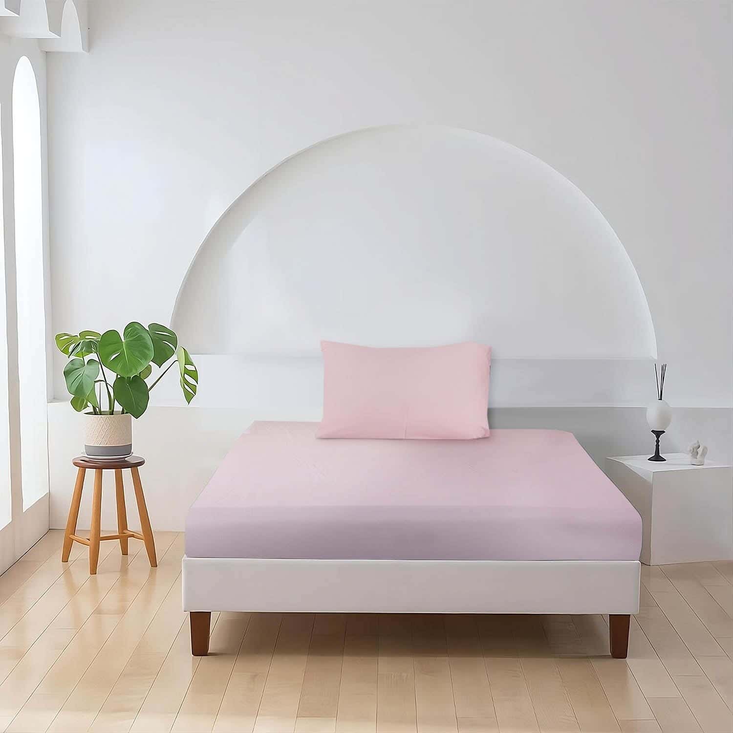 Mahalla Cotton Striped Bed Sheet Set With Elastic, 2 Pieces, 120×200 cm - Pink