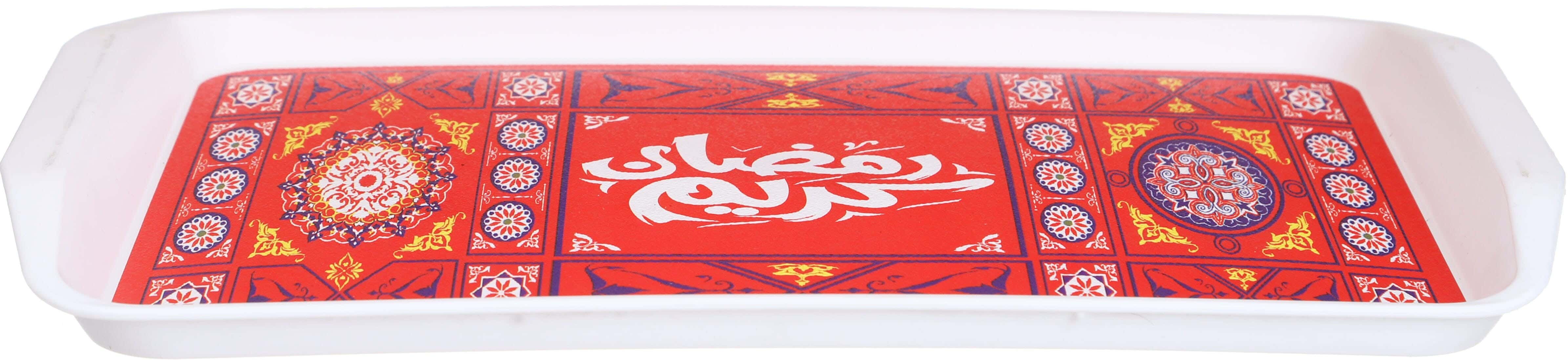 Bassiony Plast Plastic Rectangular Ramadan Shapes Serving Tray, 36x25 cm - Red