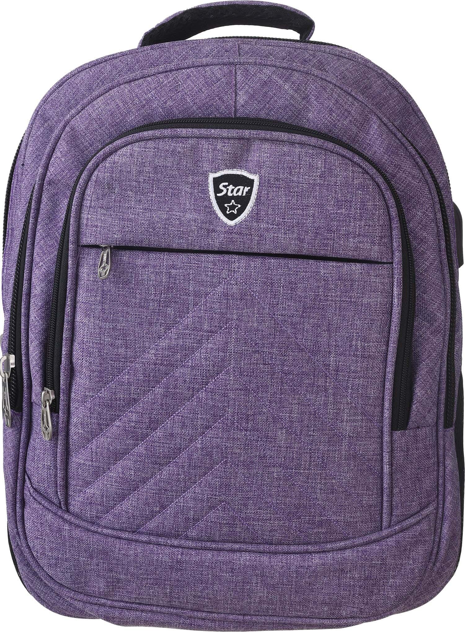 Star Linen Laptop Bag, 4 Zippers, 16 Inch, USB Port, Headphone Port - Mauve