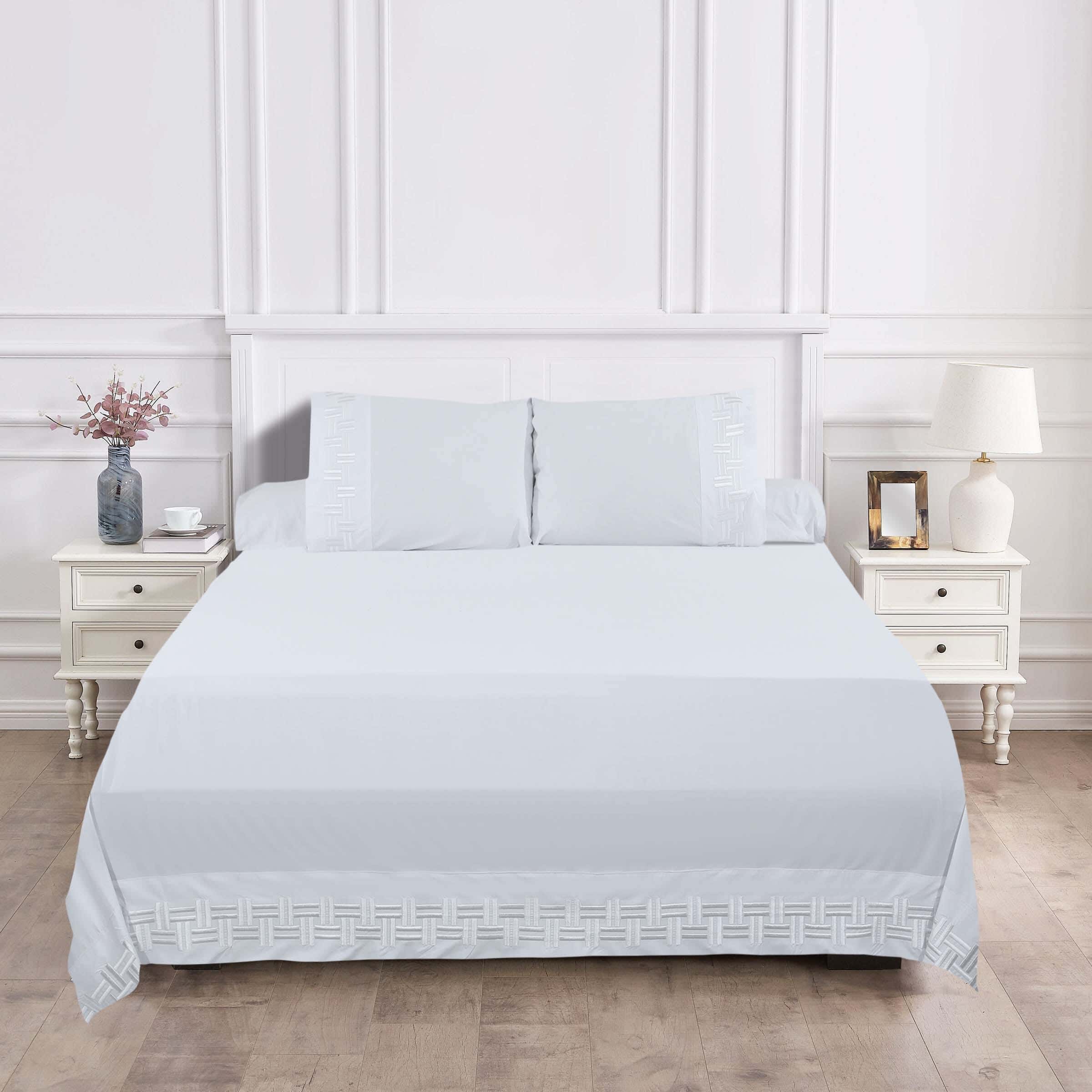 Percale Cotton Bed Sheet Set, 4 Pieces, 260×280 cm, 2800 grams - White