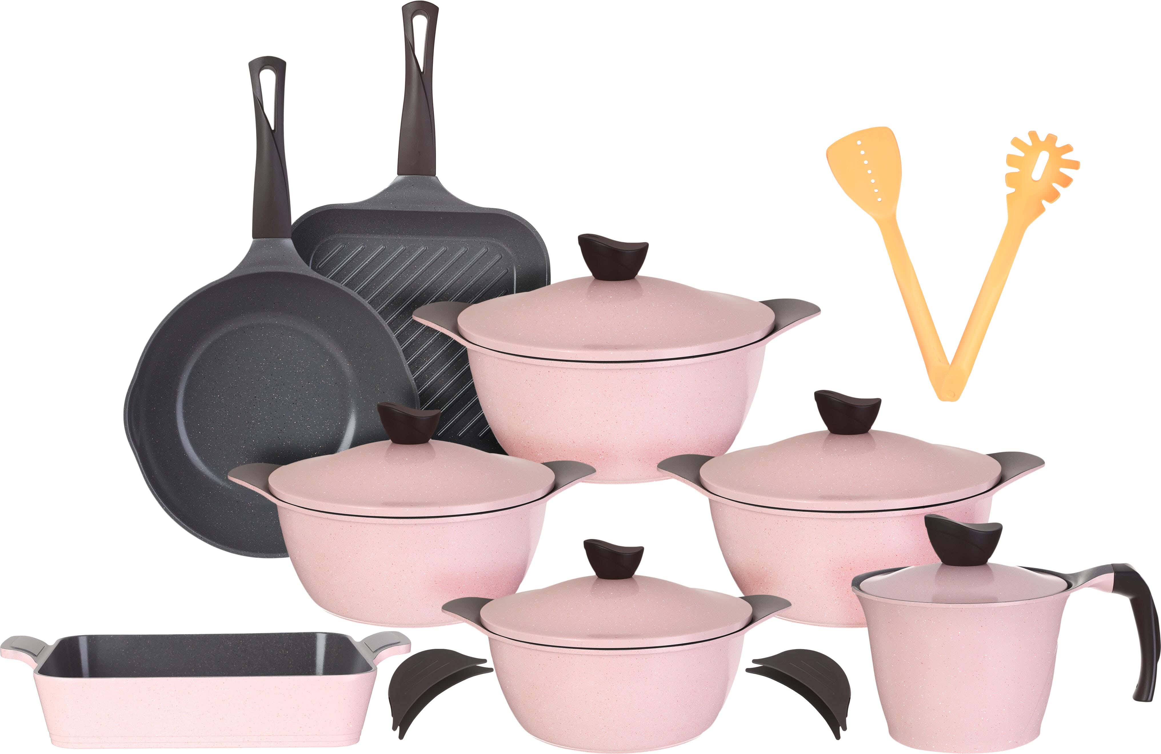 Master Wave Granite Pots Set, 19 Pieces - Pink