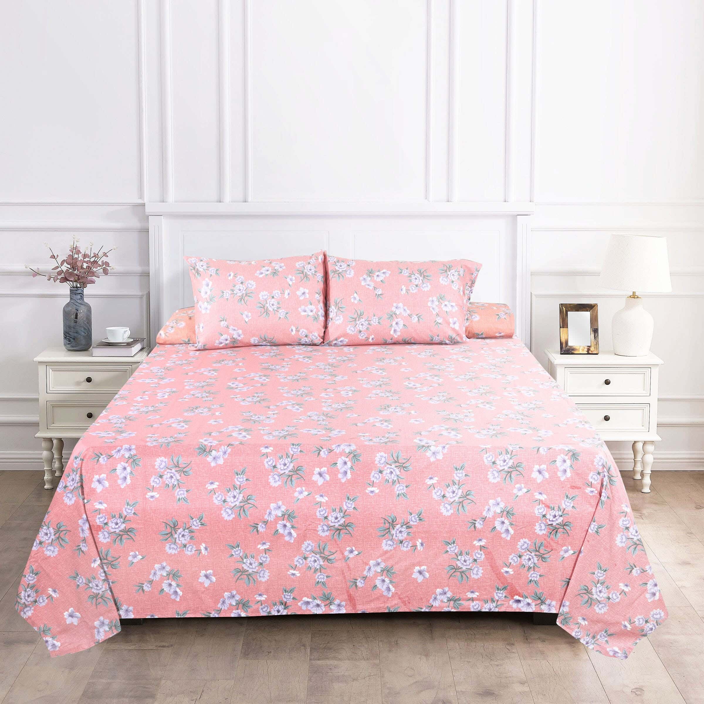 Horus Cotton With elastic Bed Sheet Set, 4 Pieces, 160x200 cm, Approx 1200 gm - Rose