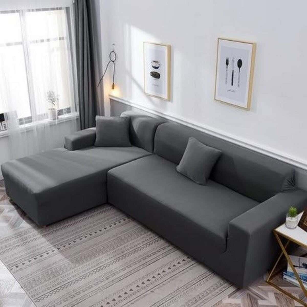 L-shaped corner sofa, beech wood, suede upholstery, 200x300x80x90 cm - Gray