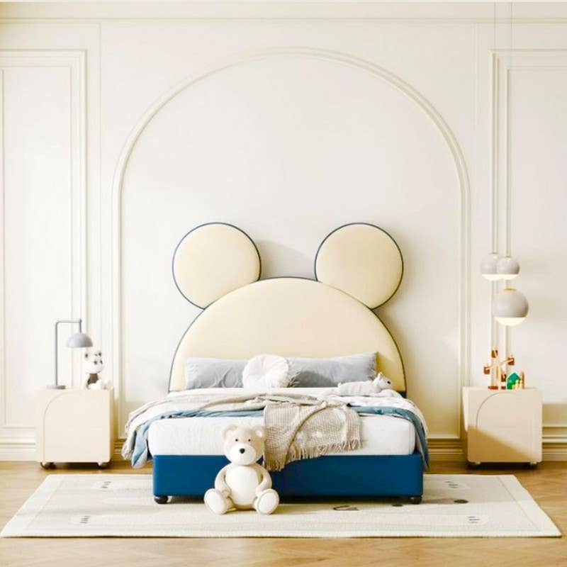 Moskey & MDF Wood Kids Bed, 120x120x200 cm - Off White Blue