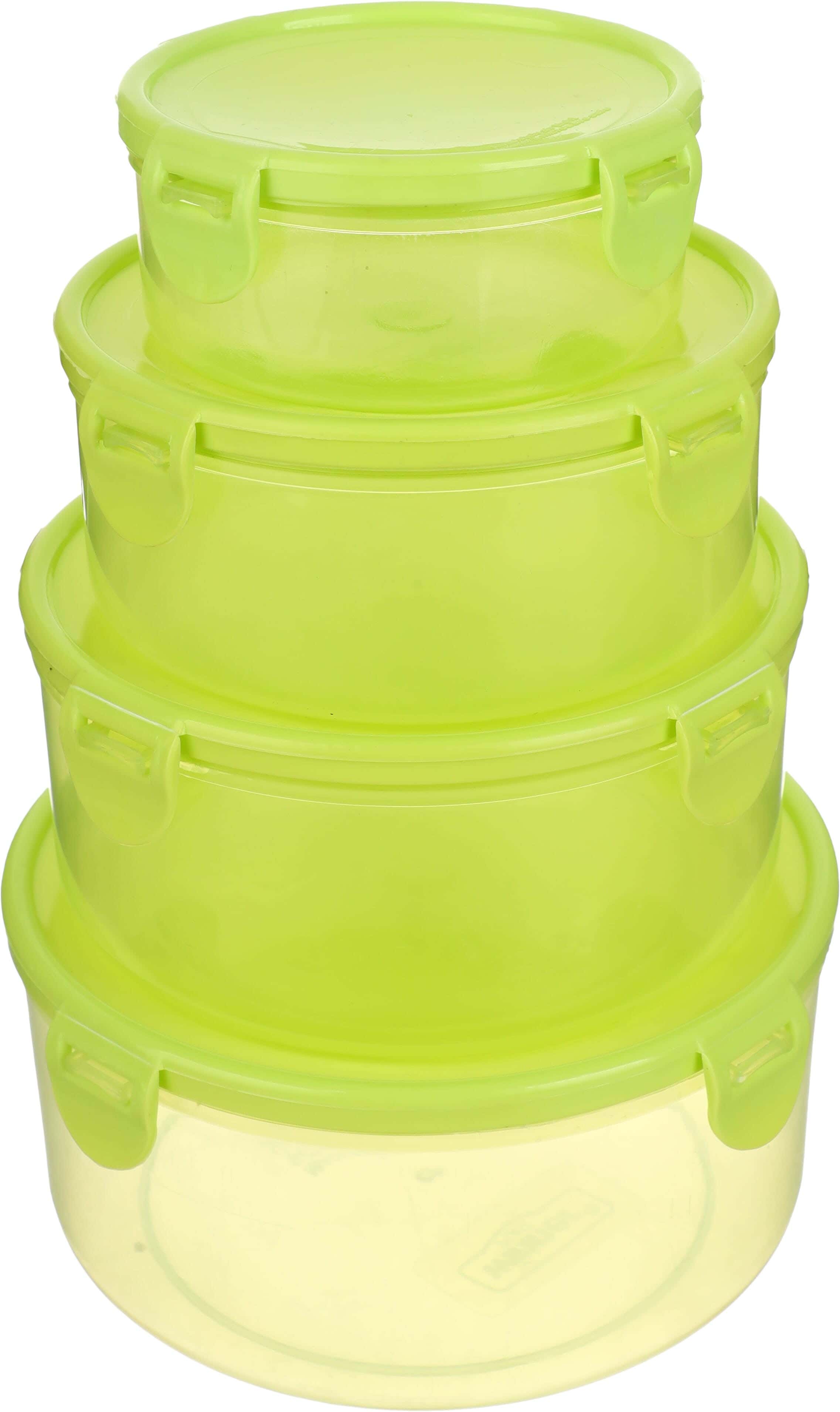Winner Plast Round Refrigerator box Set, 4 Pieces, with Clip Lid - Light Green