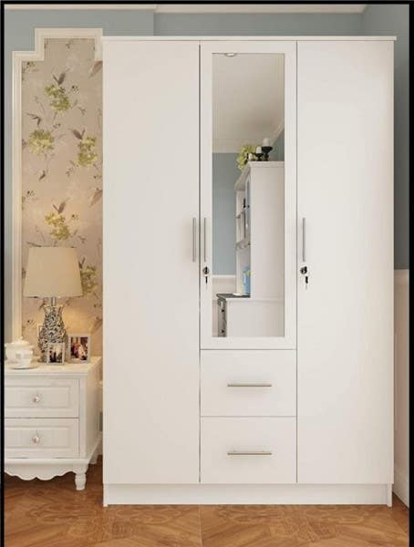 MDF Wood Wardrobe with Drawers, 140x50x200 Cm - White