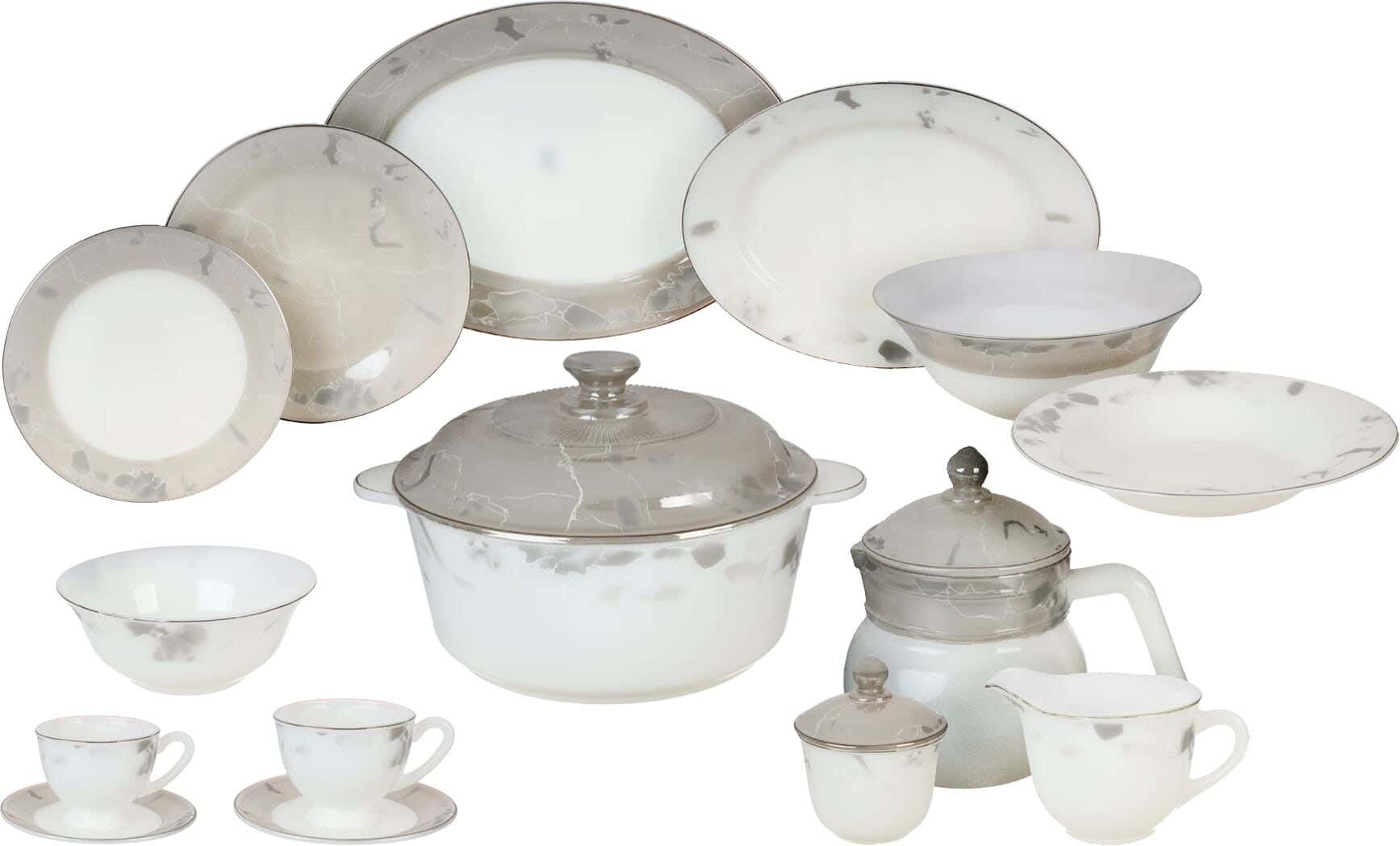 GEMYA Arcopal Round Dinner Set, 58 Pieces - White Beige