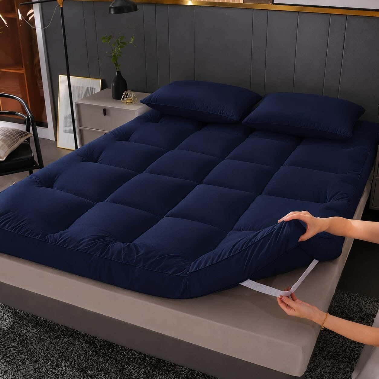 Alalmeramattresses Hotel Soft Mattress, 800 G/M² Density, Soft Fiber Filling, With Elastic For Securing The Mattress, 195 × 150 Cm - Navy