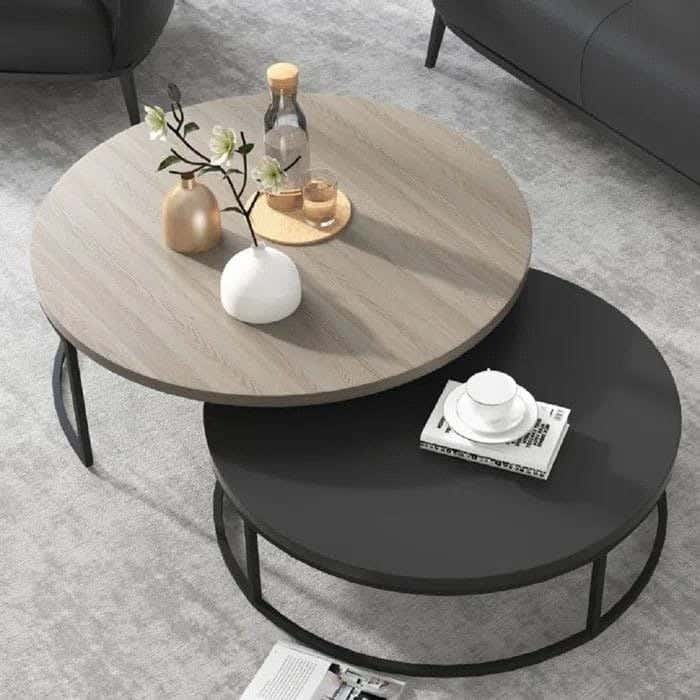 Metal coffee table, round - black