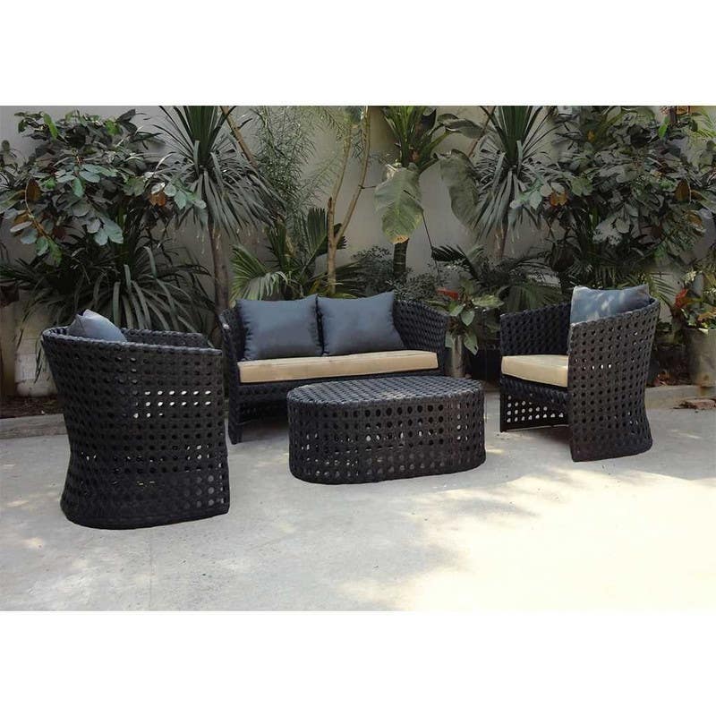 Outdoor Furniture Set, 4 Pieces, Rattan - Black Beige