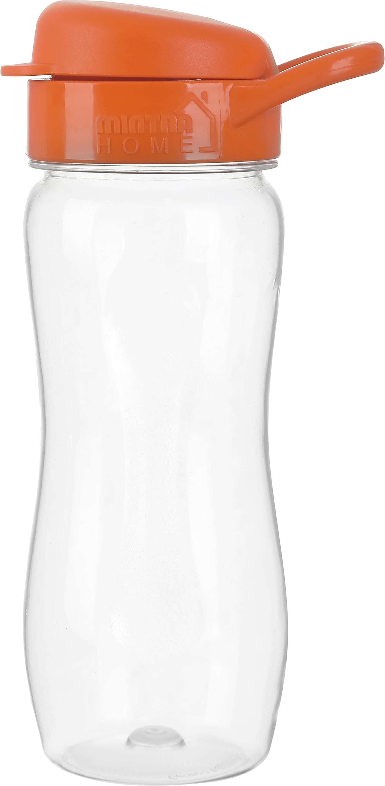 Mintra Plastic Sports Water Bottle, Squeeze Lid, 500 ml - Clear Orange