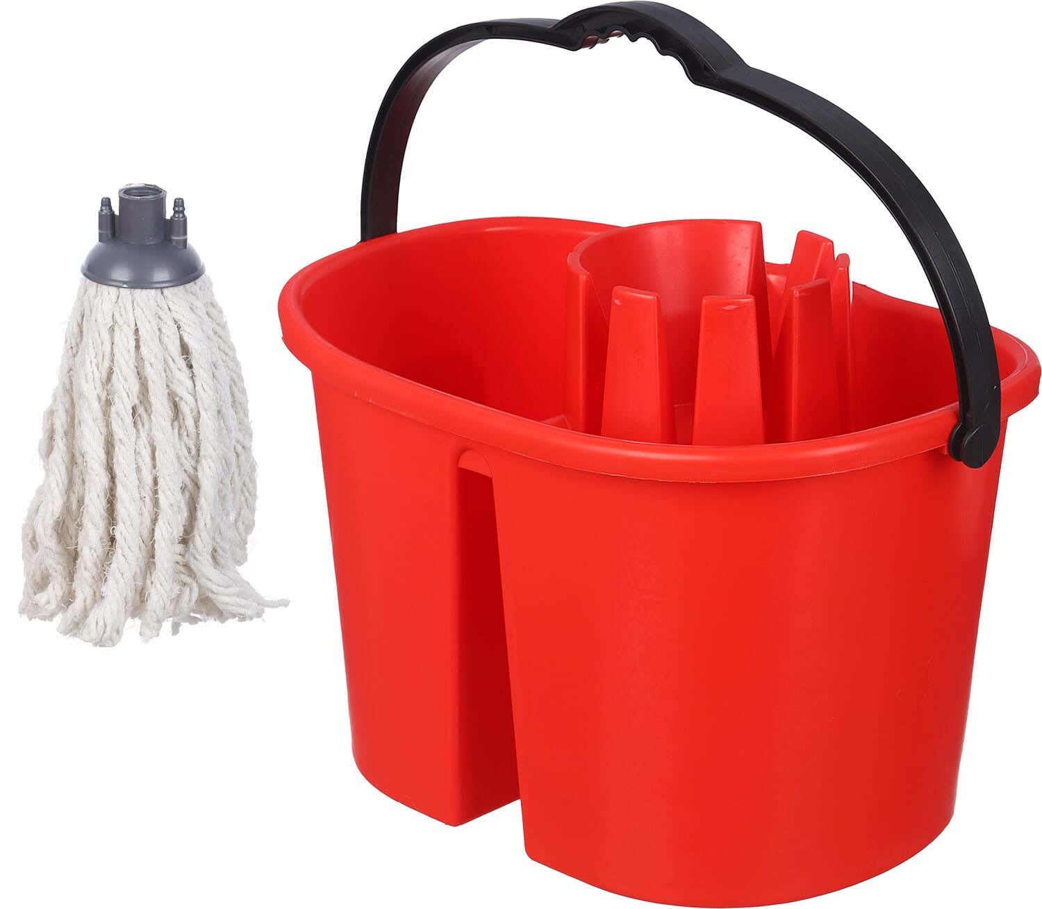 El Helal & Star Plastic Bucket With Wringer Twins, 20 Litres, Cotton Mop Gift - Black Red