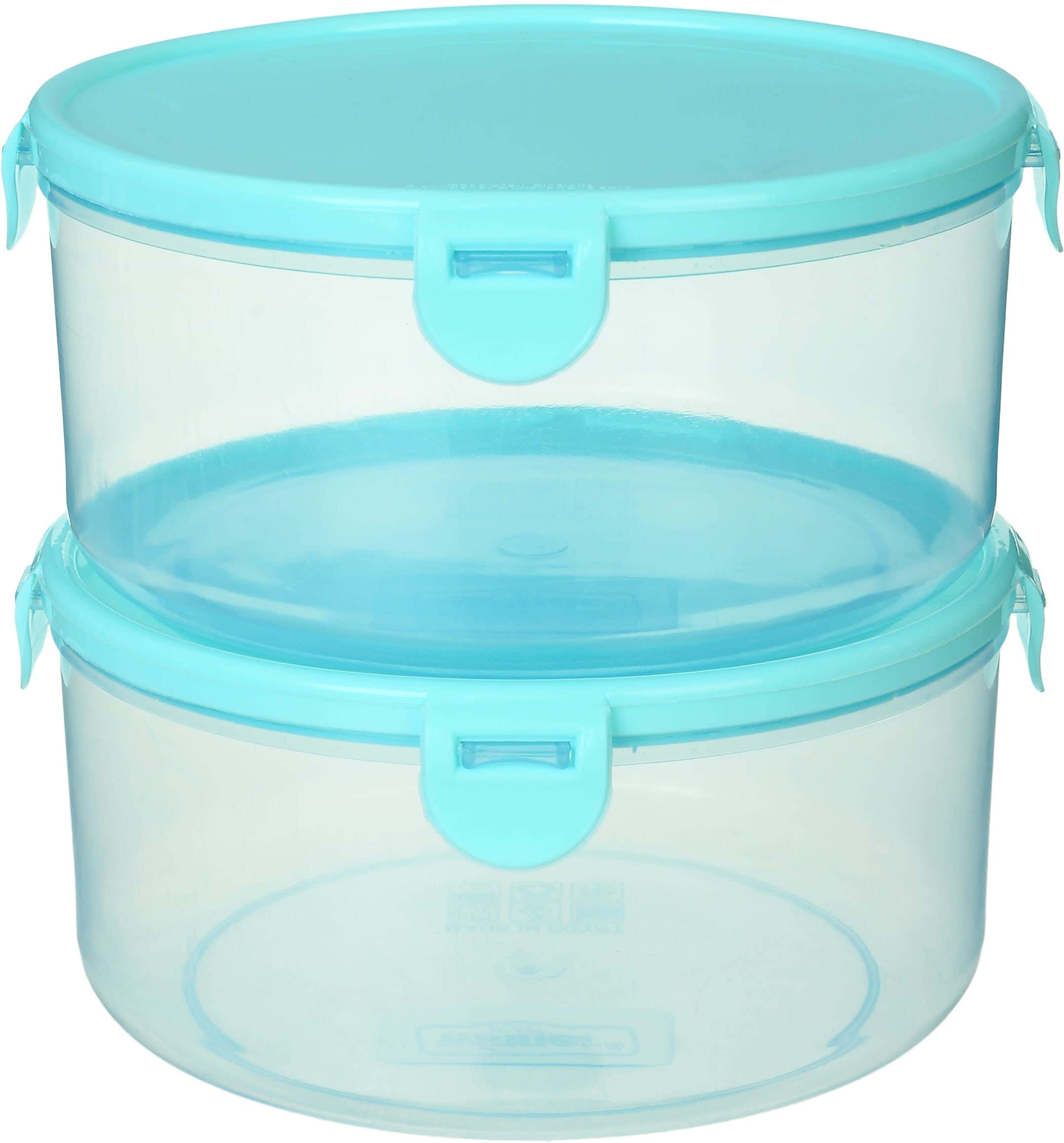 Winner Plast Round Plastic Refrigerator Box Set, 2 Pieces, 19 cm - Turquoise