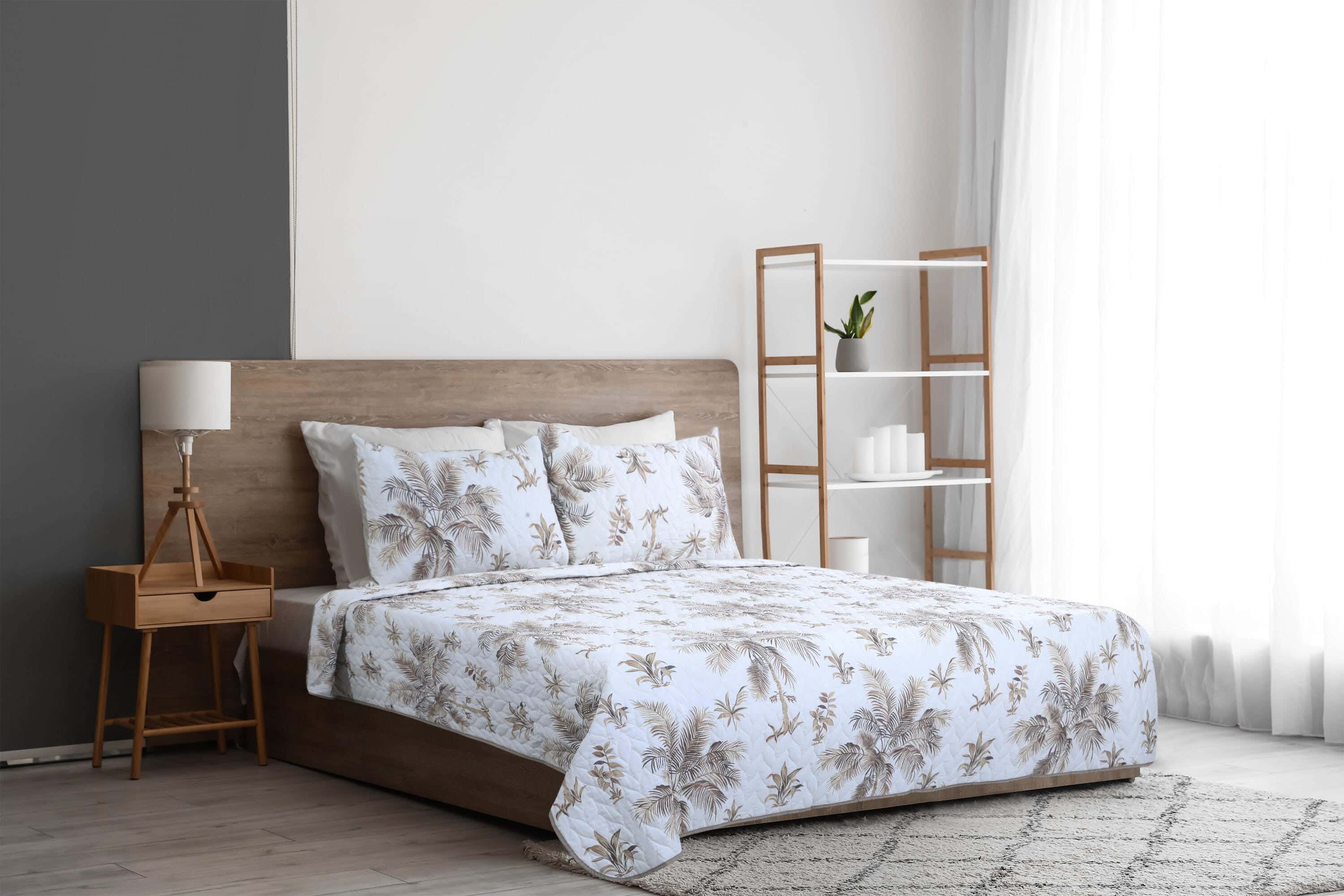 Hana Cotton Comforter Set, 3 Pieces, 240×240 cm, 3000 grams - Brown White