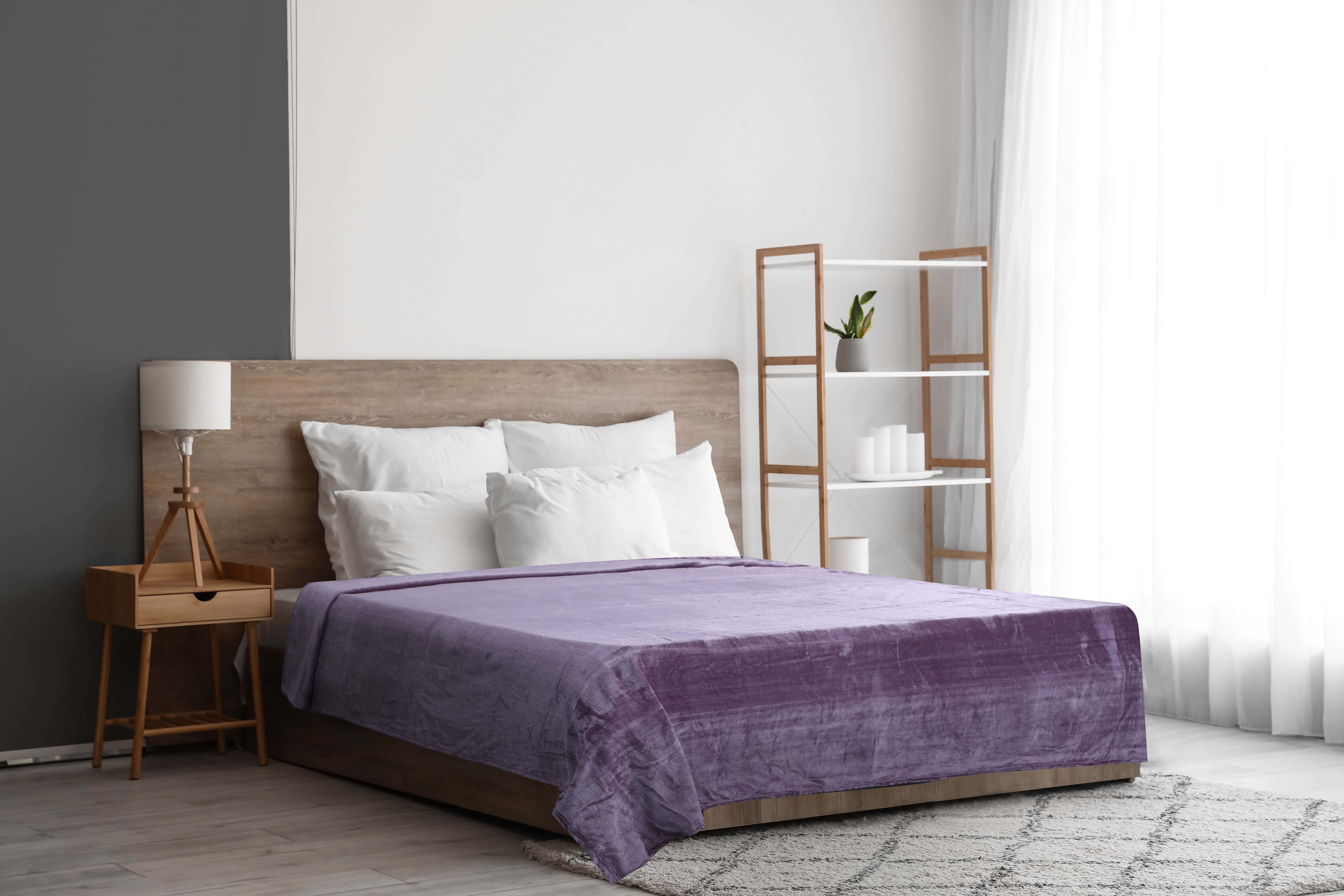 Sandy Flannel Bed Heater, 220×240 cm, 1400 gm - Muave