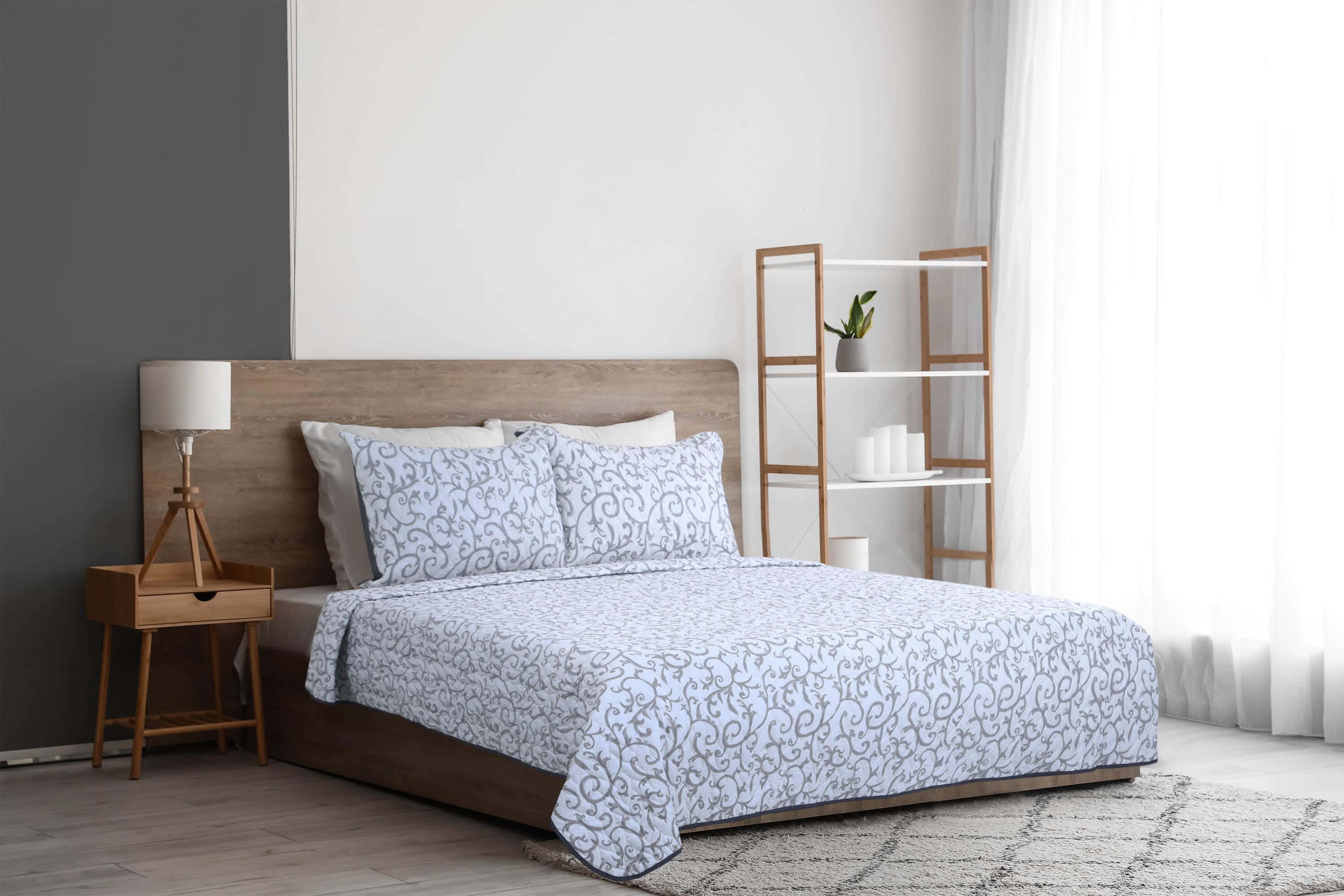 Hana Cotton Comforter Set, 3 Pieces, 240×240 cm, 3000 grams - Grey White