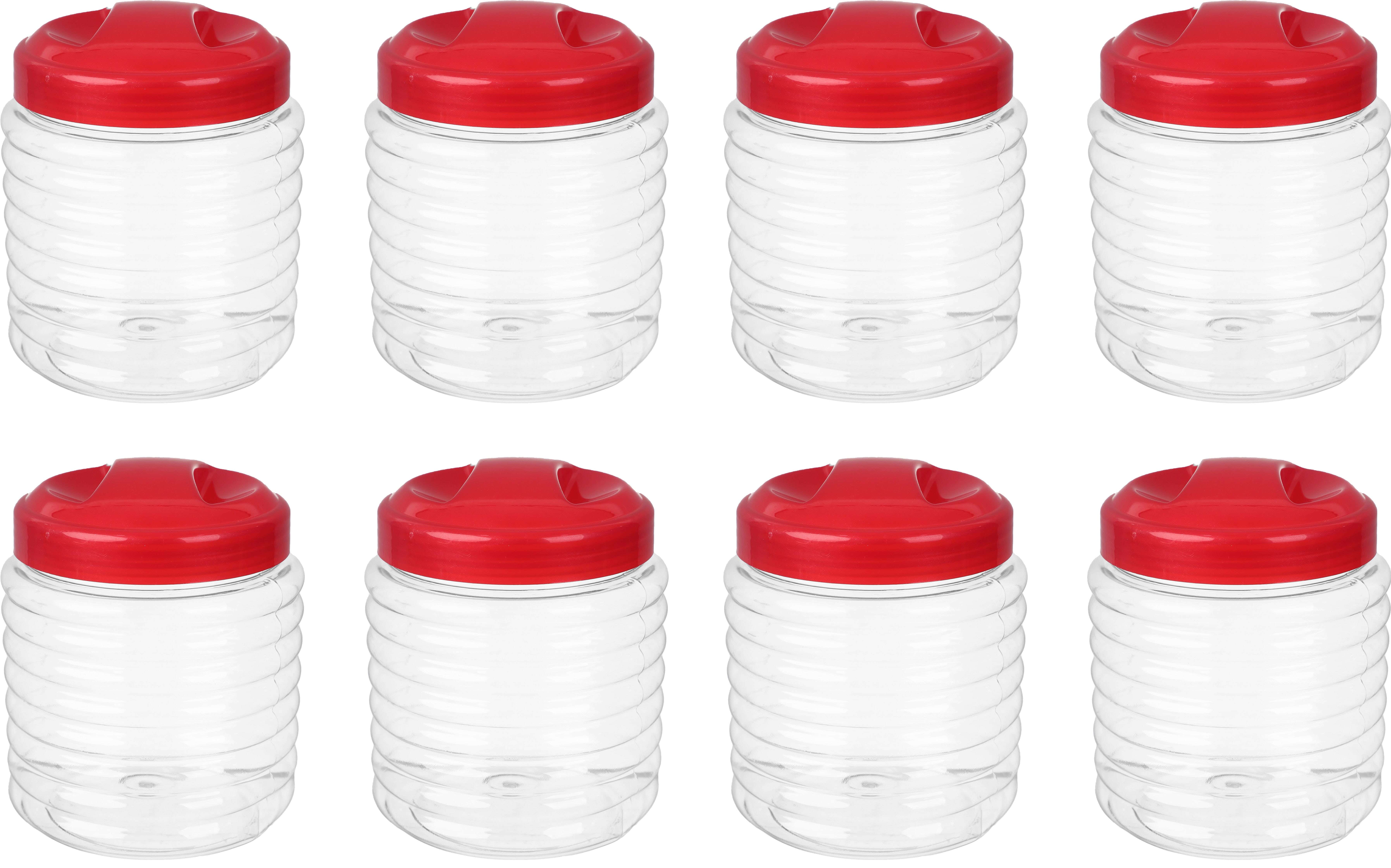 Lamsa Plast Plast Spice Jar Set, 8 Pieces, 360 ml - Red