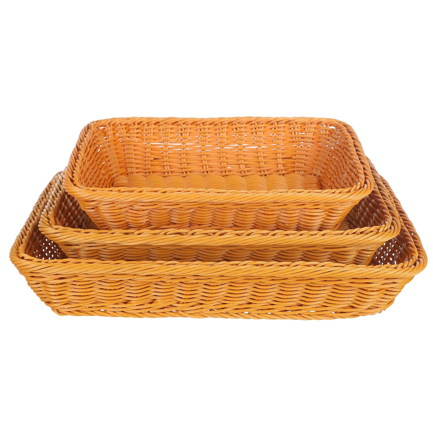 Rocky Rectangular Plastic Bread Basket Set, 3 Pieces - Brown