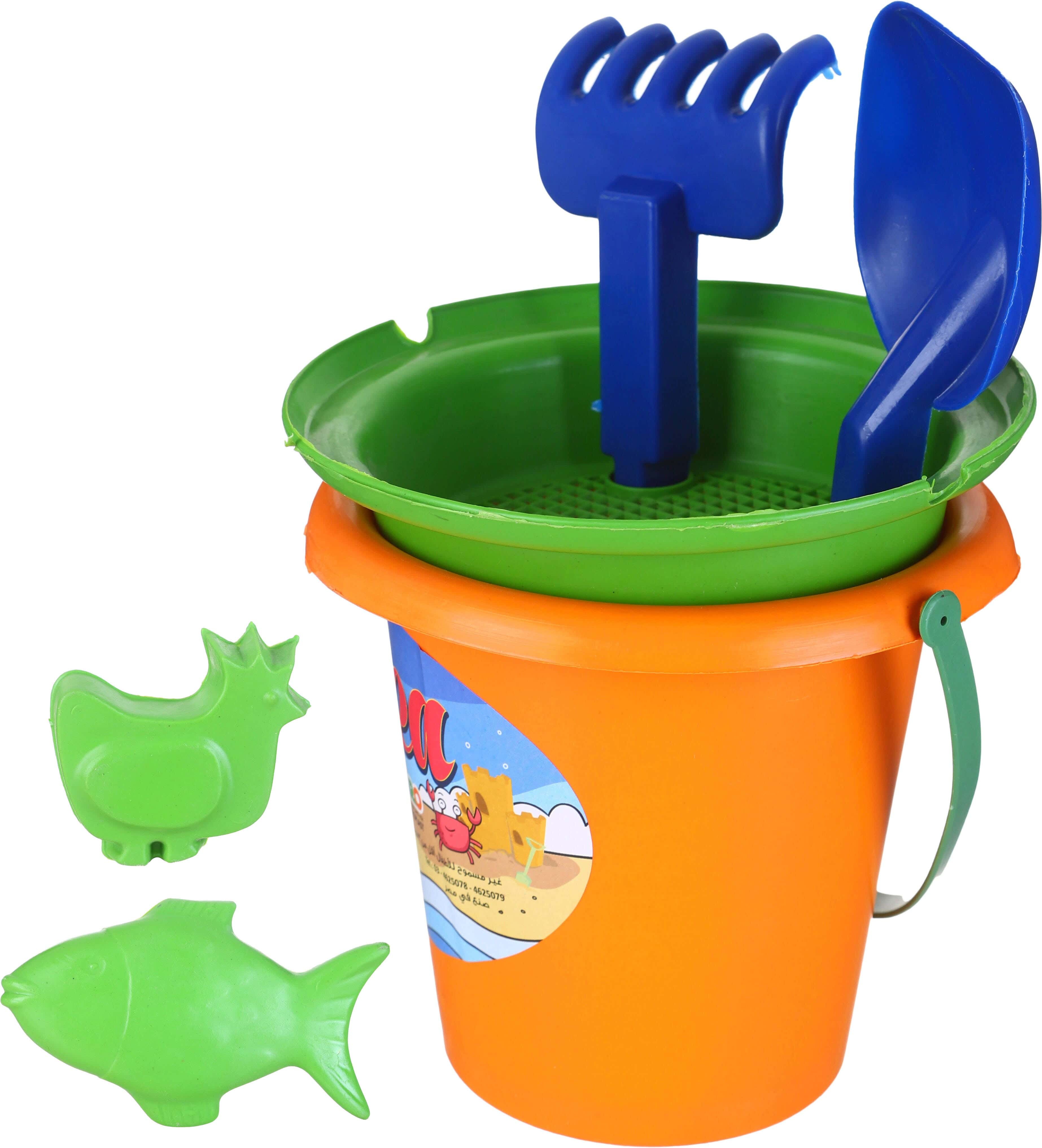 Plastic Beach Buckets Set for Kids, with Lid, 6 Pieces - Multicolor