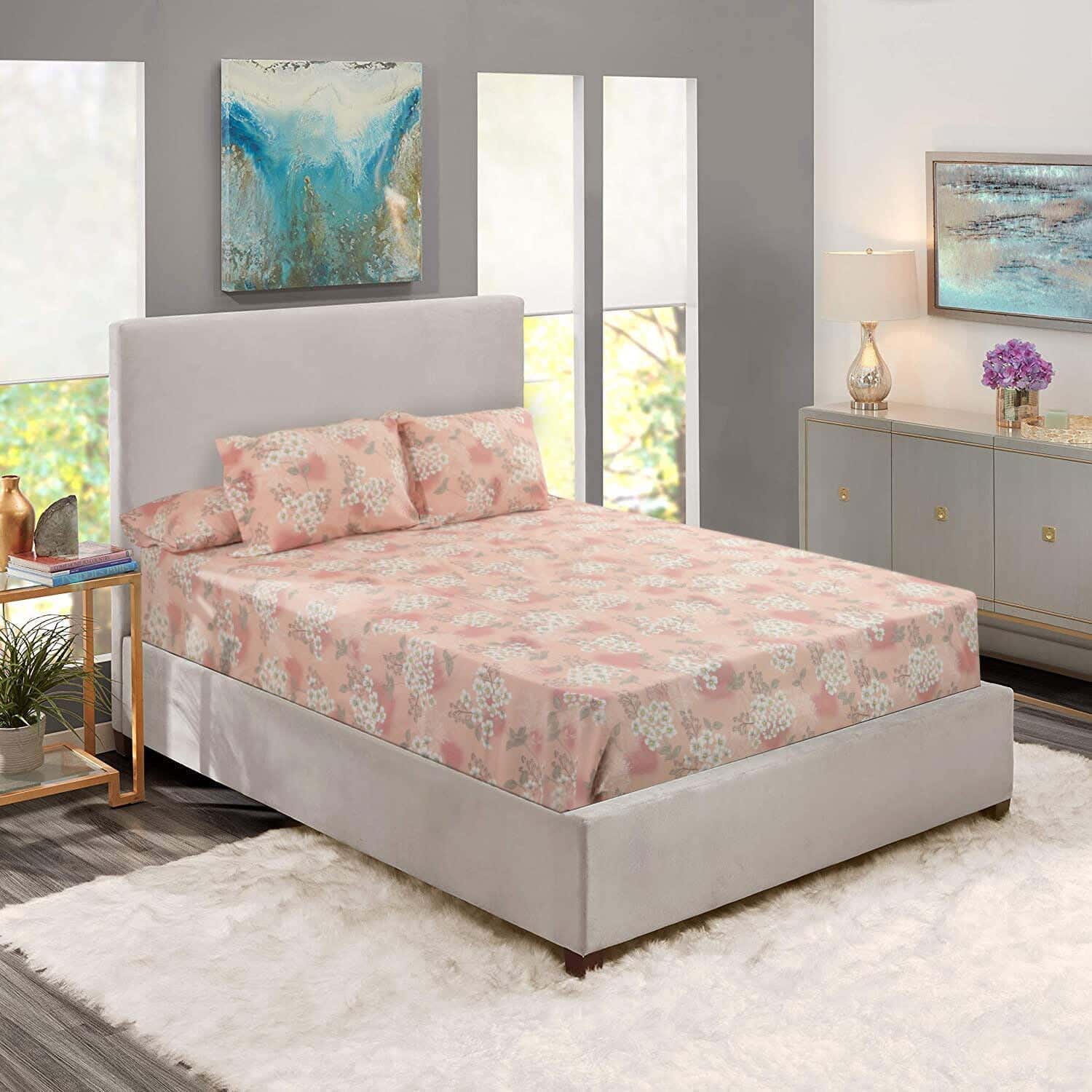 Tex Moon cotton Bedding Sheet Set, 4 pieces, approximately 2000 grm - Multicolor
